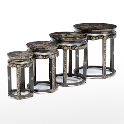 Jinlong Chinese Black and Gilt-Lacquered Quartetto Tables