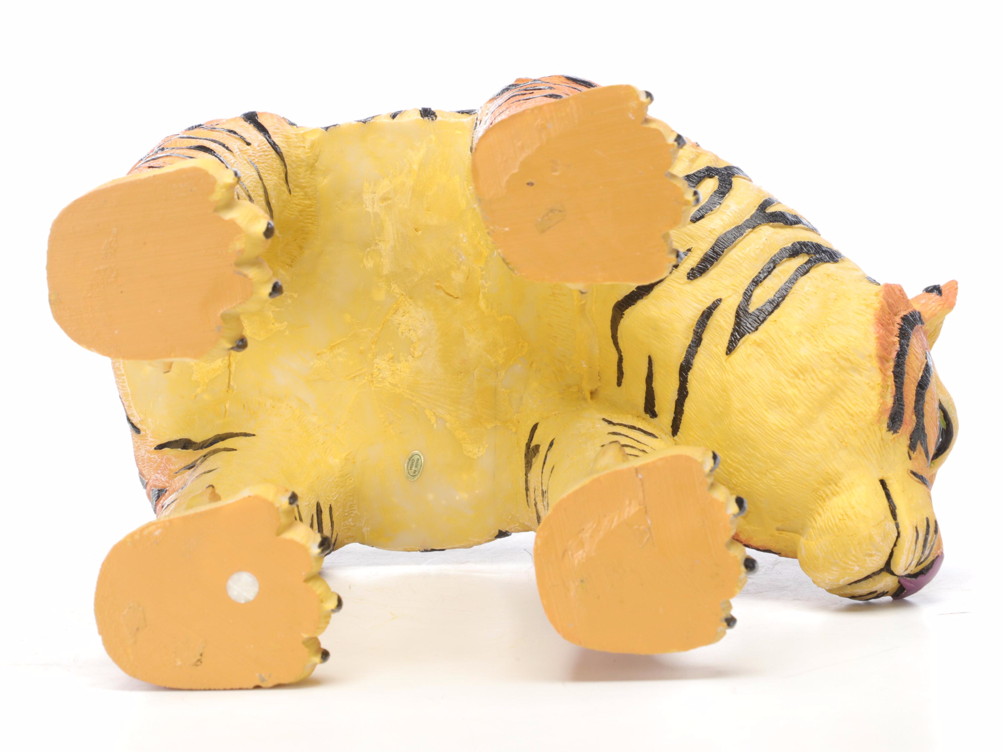 Resin Tiger Footstool with Needlepoint Tiger Pillow & Cubs Door Draft Stopper