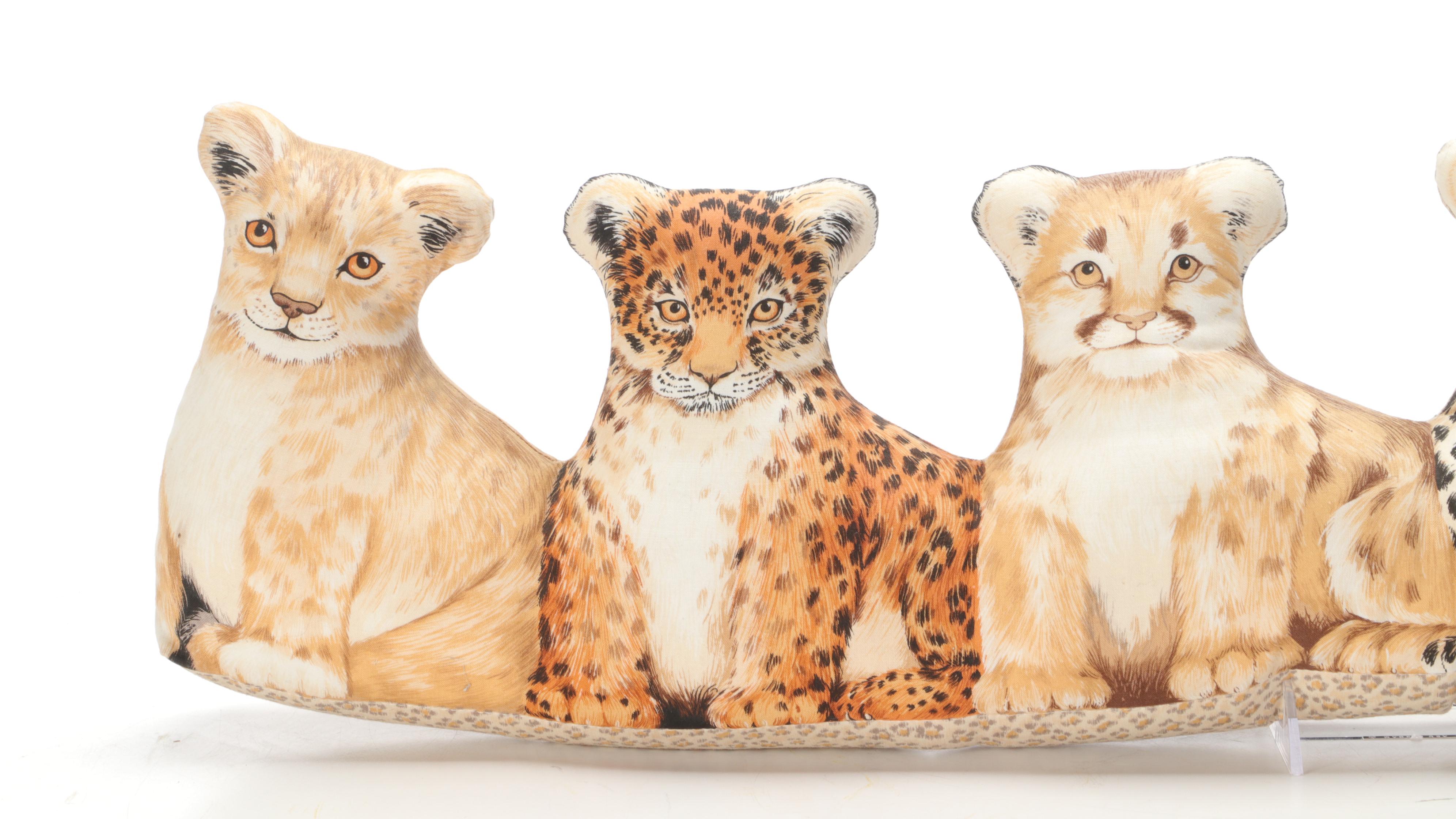 Resin Tiger Footstool with Needlepoint Tiger Pillow & Cubs Door Draft Stopper