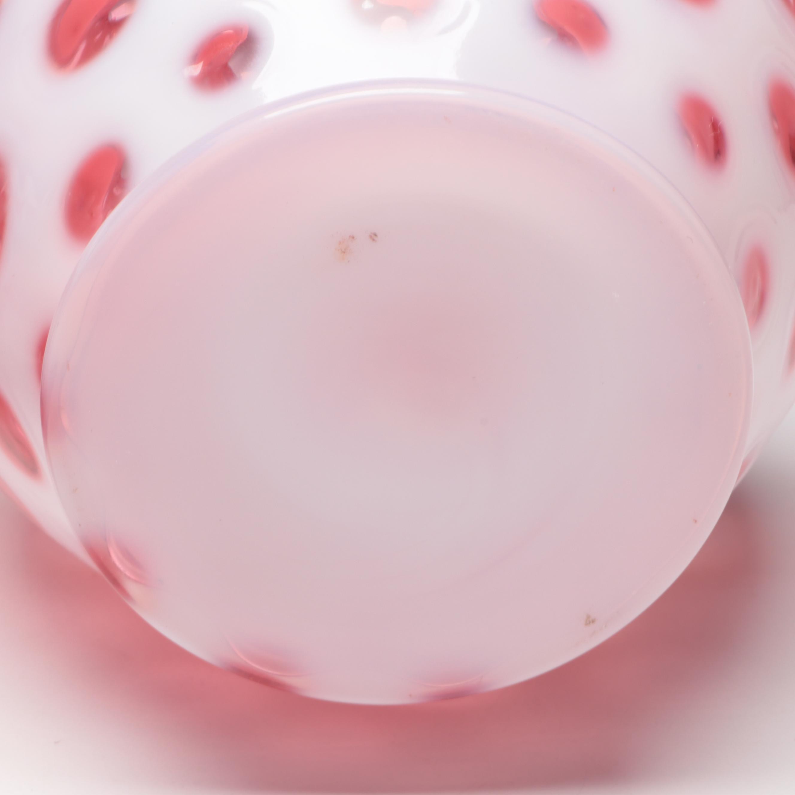 Fenton Cranberry Coin Dot Ruffled Art Glass Double-Handled Vases