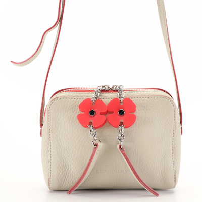 Burberry Children Red Trimmed Cream Leather Floral Accented Crossbody Bag