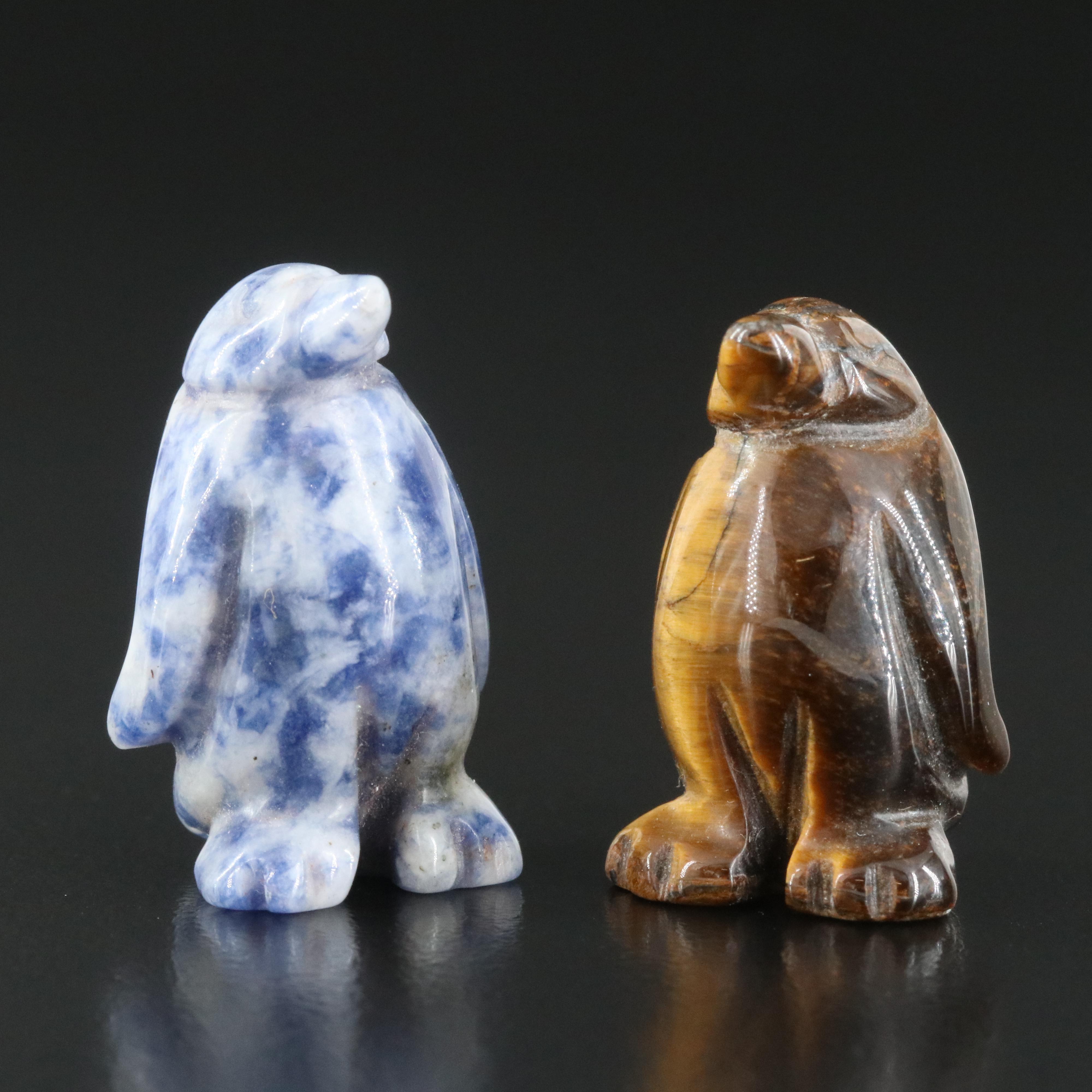 Loose Tiger's Eye and Sodalite Carved Penguins