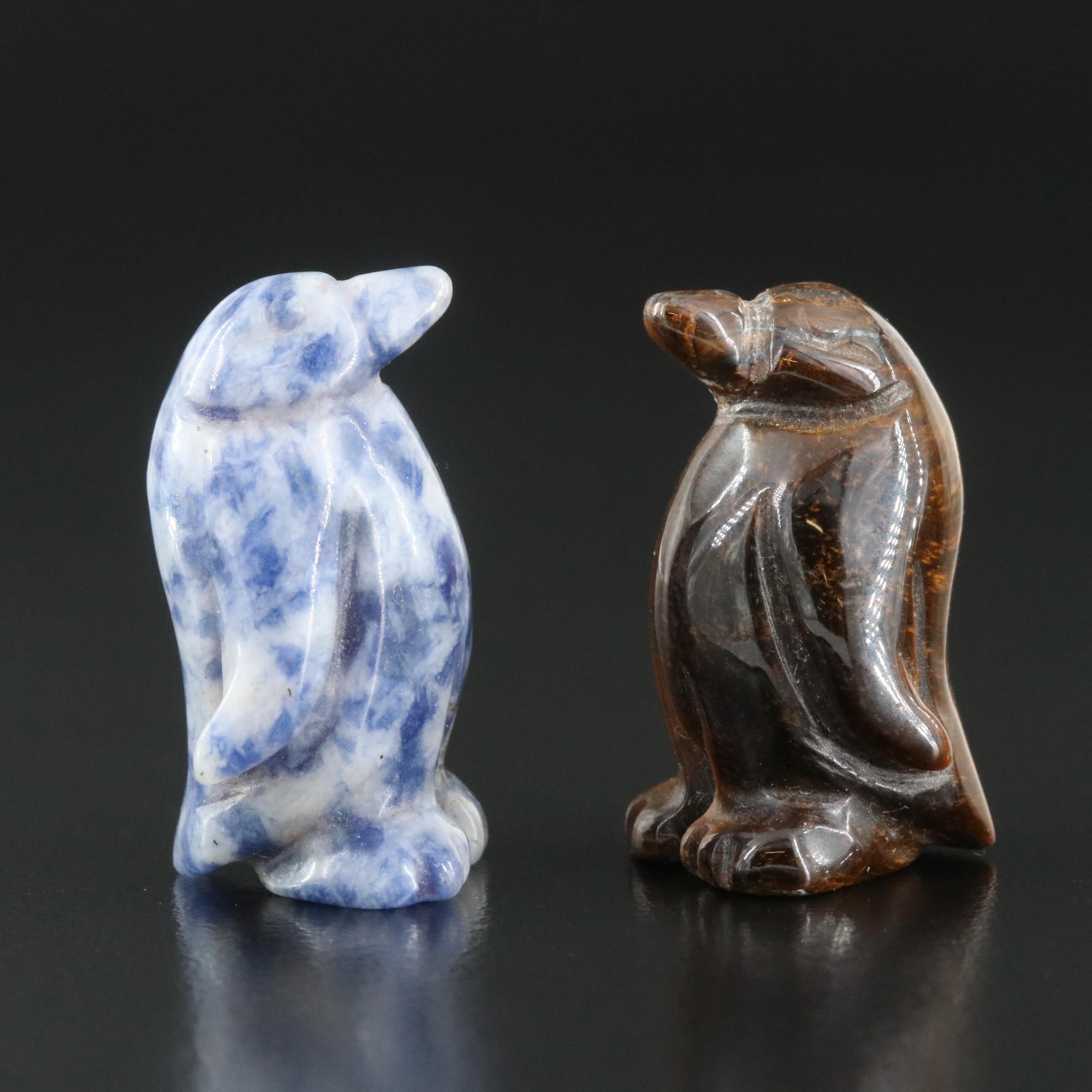 Loose Tiger's Eye and Sodalite Carved Penguins