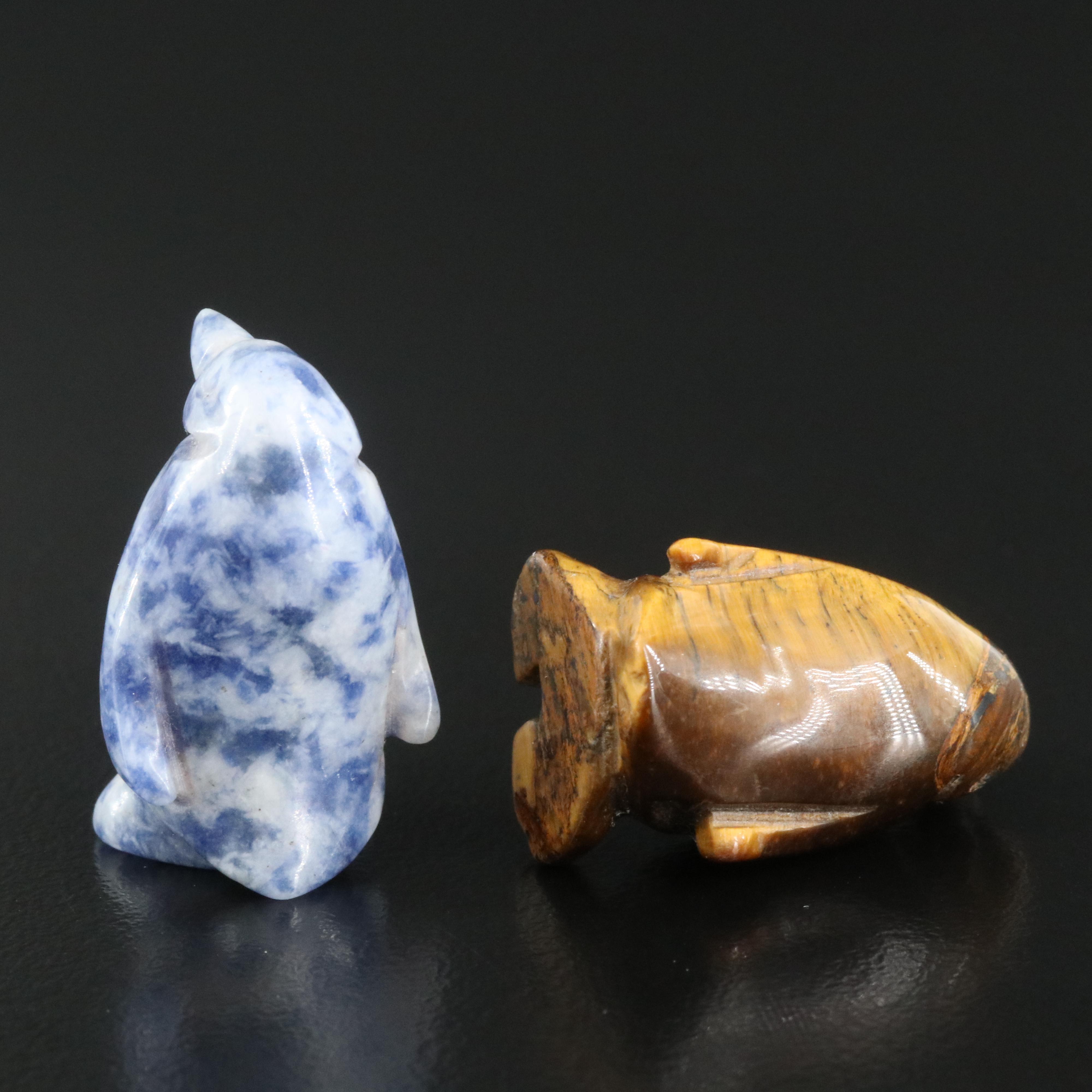 Loose Tiger's Eye and Sodalite Carved Penguins