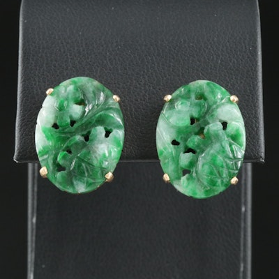 14K Floral Carved Jadeite Earrings