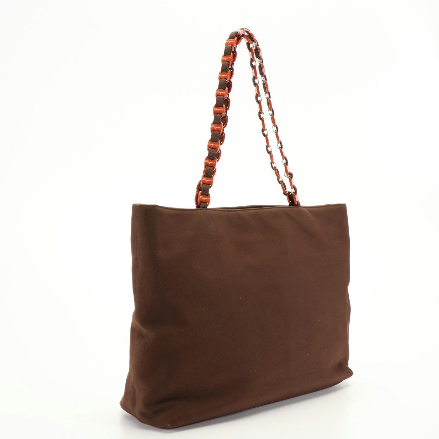 Salvatore Ferragamo Chain Link Shoulder Bag in Brown Canvas | EBTH