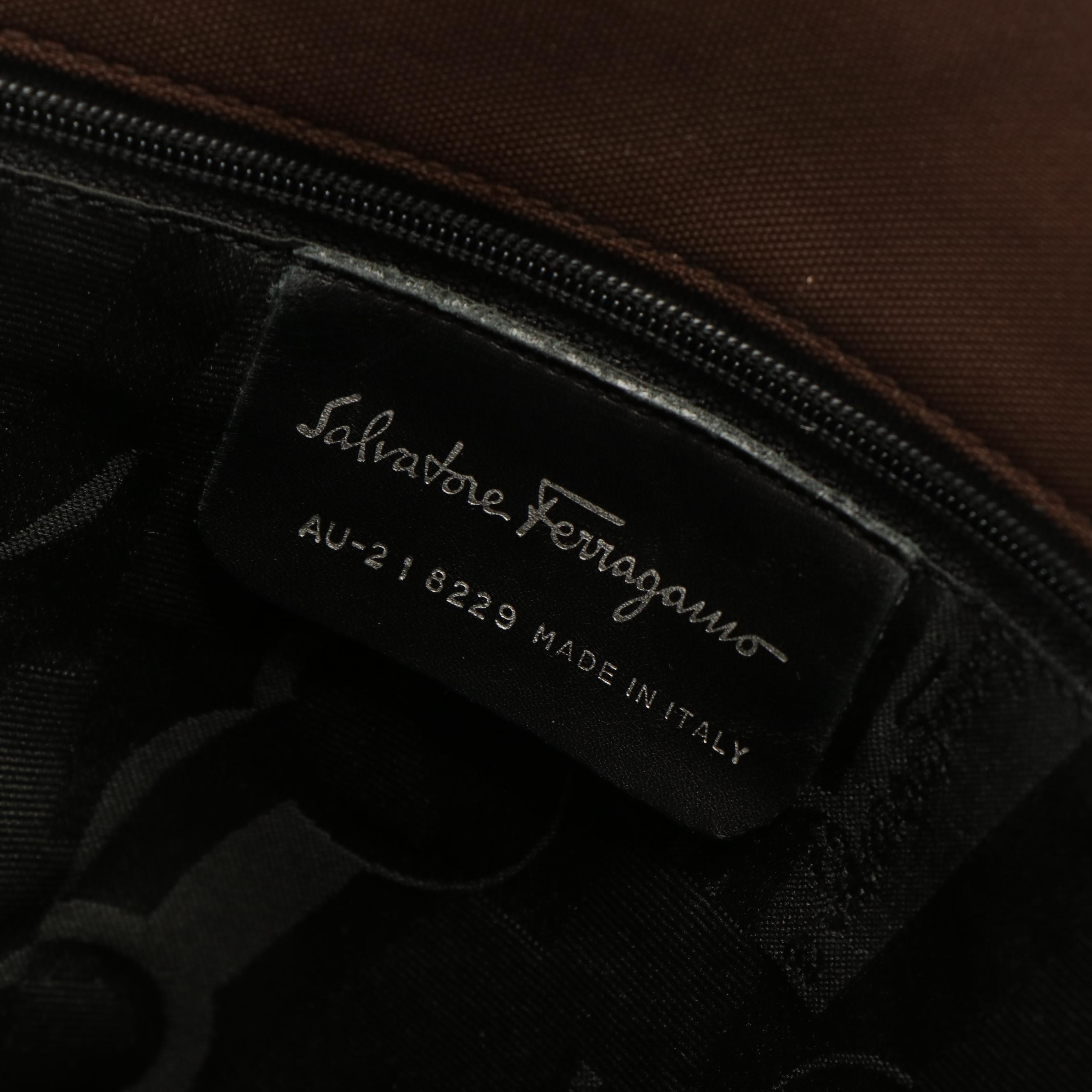 Salvatore Ferragamo Chain Link Shoulder Bag in Brown Canvas