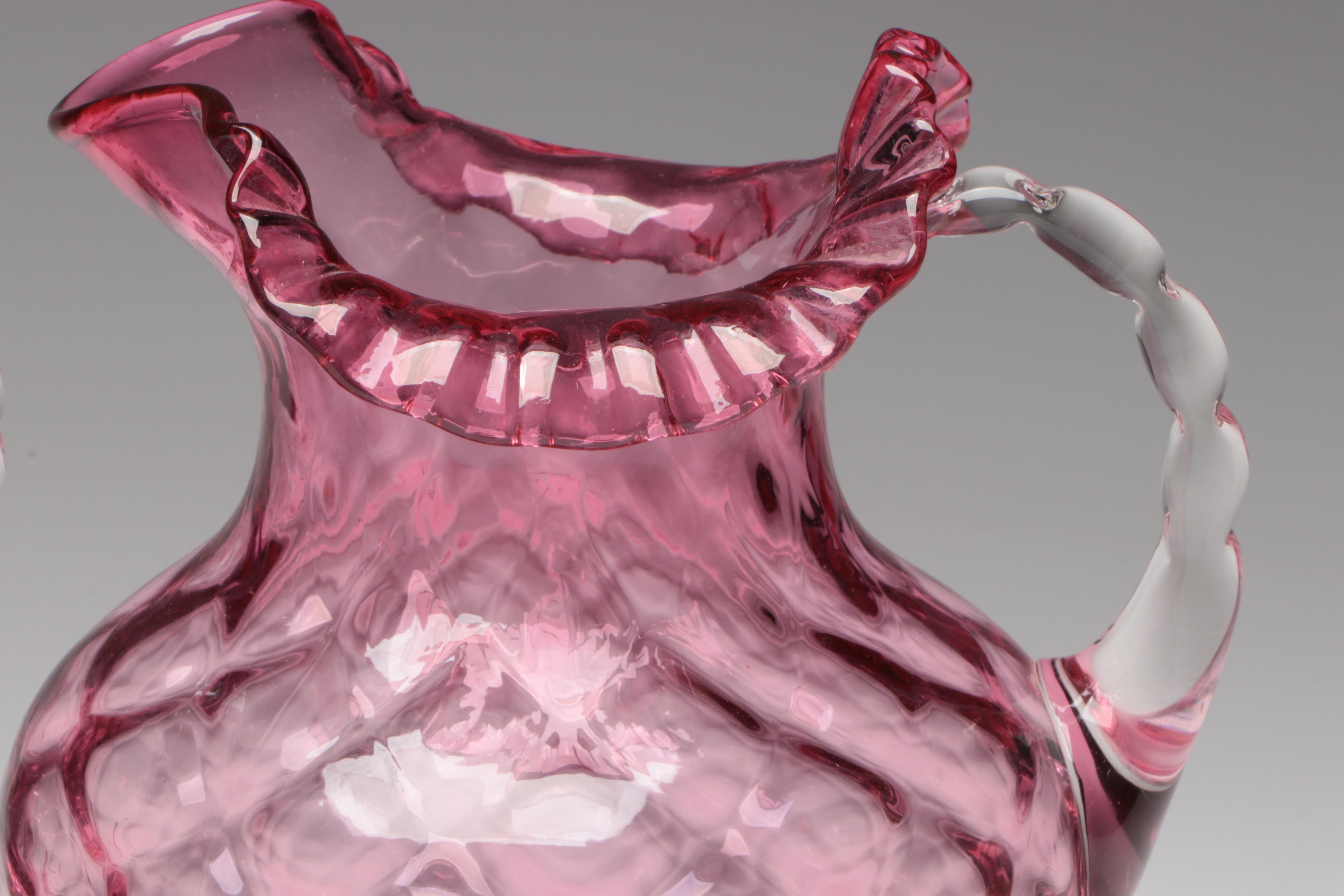 Fenton Optic Cranberry Glass Ruffled Pitchers