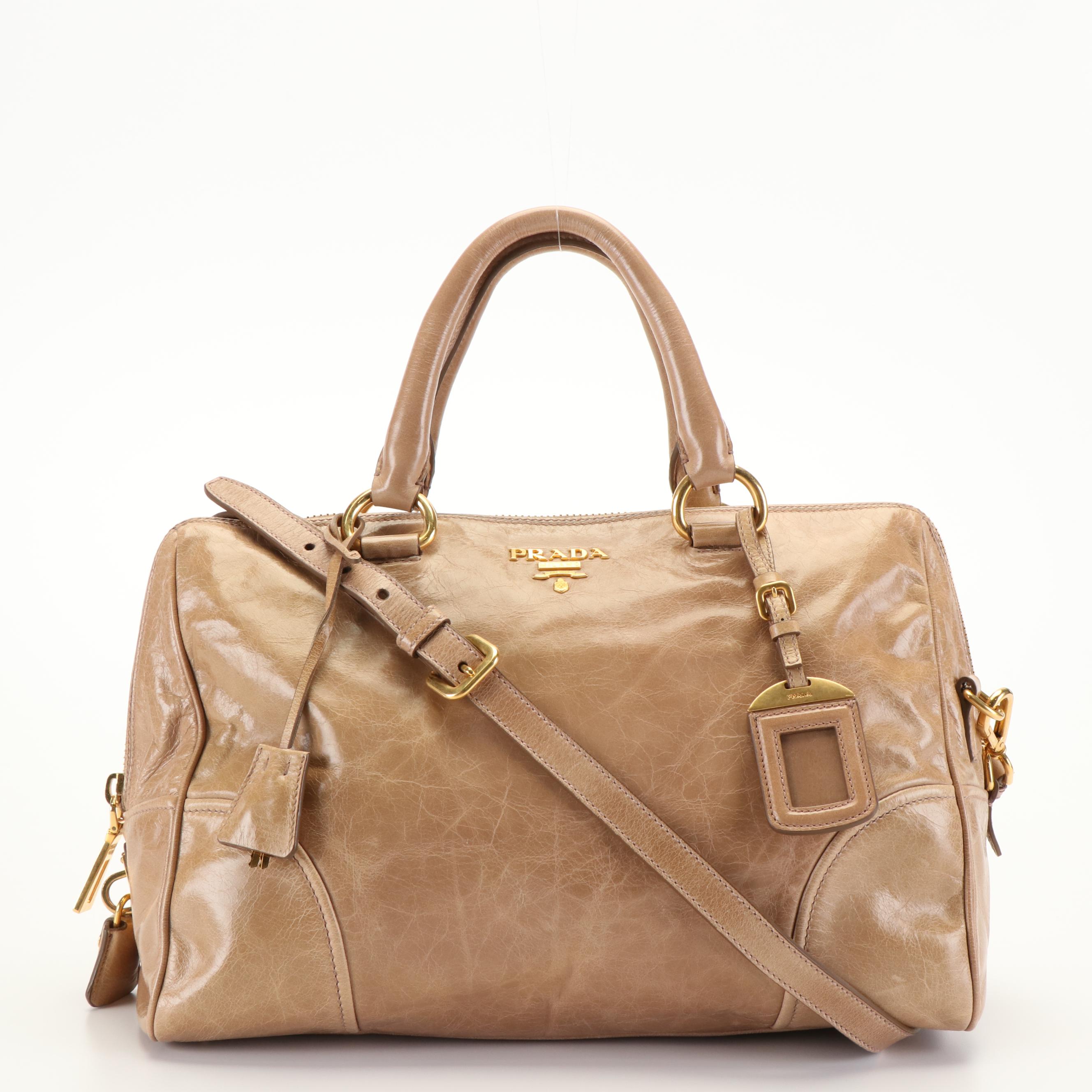 Prada Satchel in Beige Vitello Shine Leather