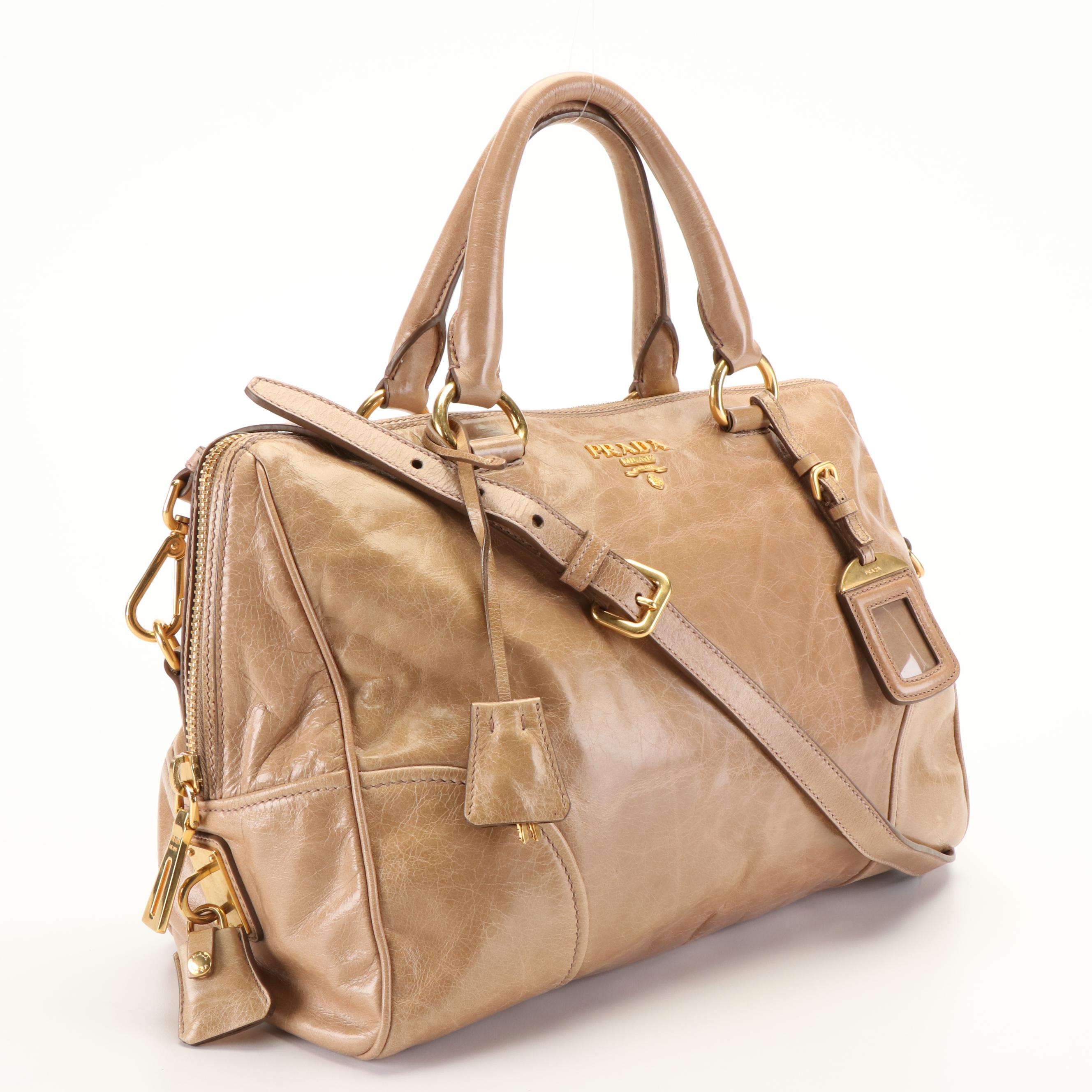 Prada Satchel in Beige Vitello Shine Leather