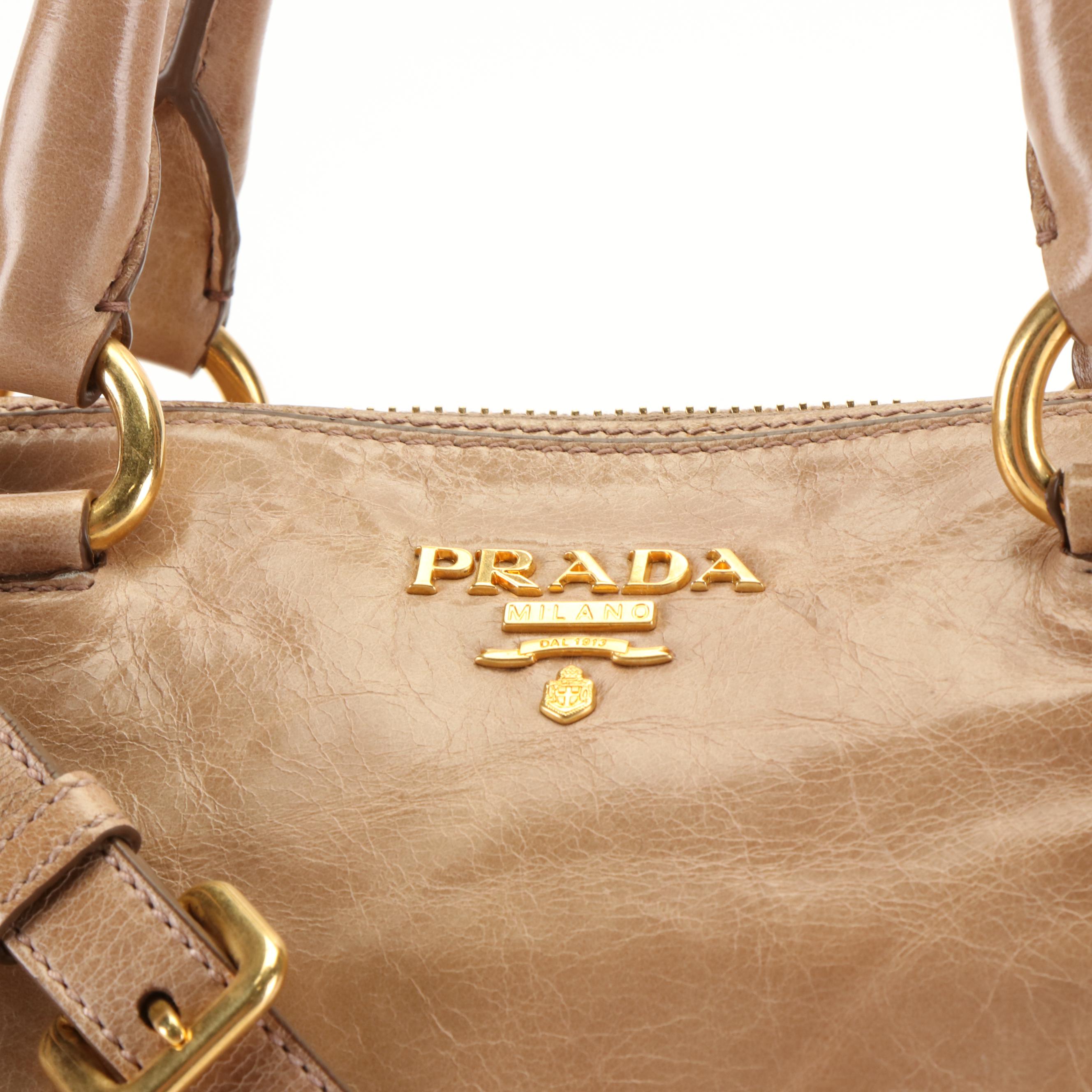 Prada Satchel in Beige Vitello Shine Leather