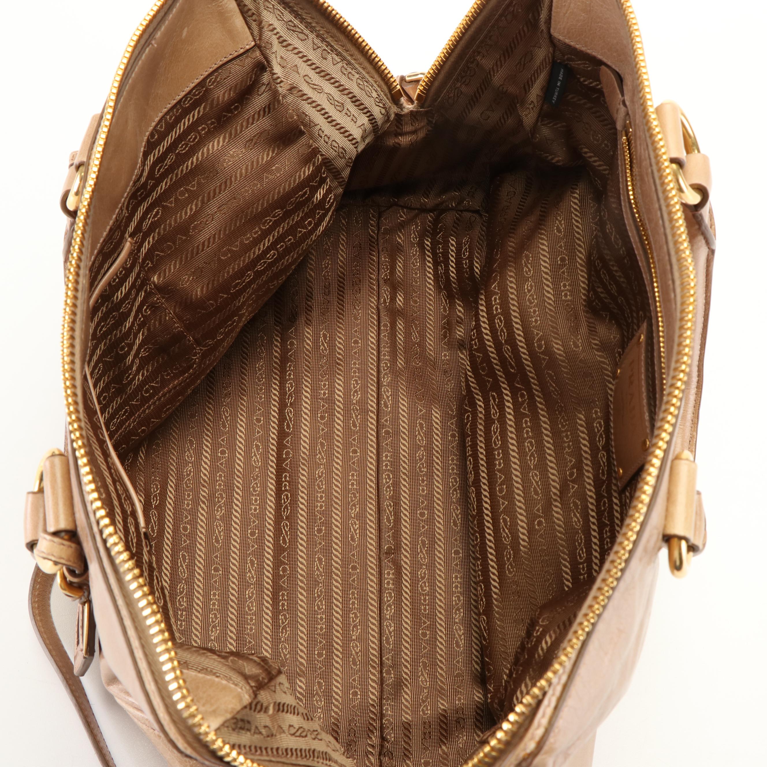 Prada Satchel in Beige Vitello Shine Leather