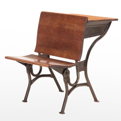 American Seating Company Cast Iron and Maple School Desk, Early 20th Century
