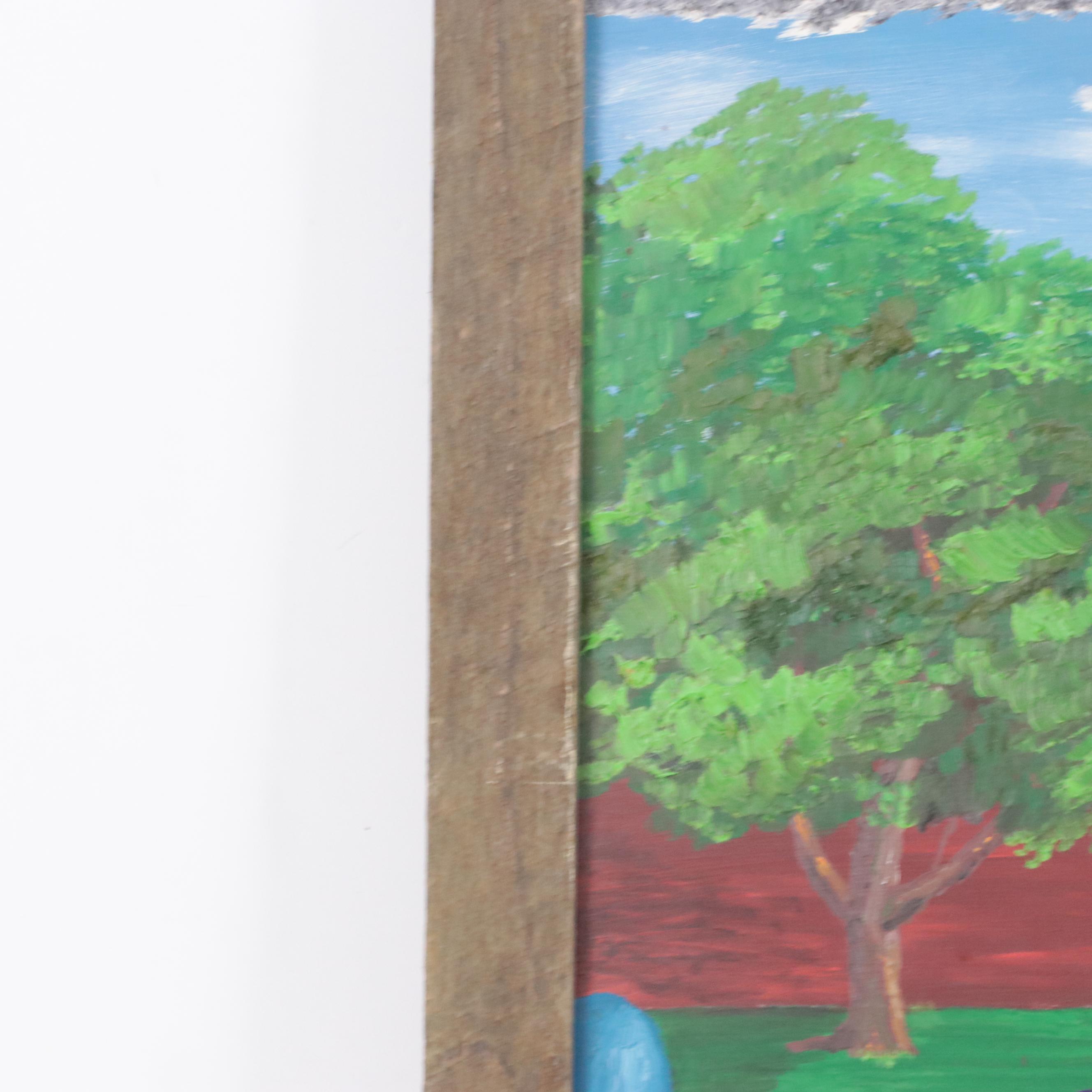 Landscape Acrylic Painting of Street Scene With Church