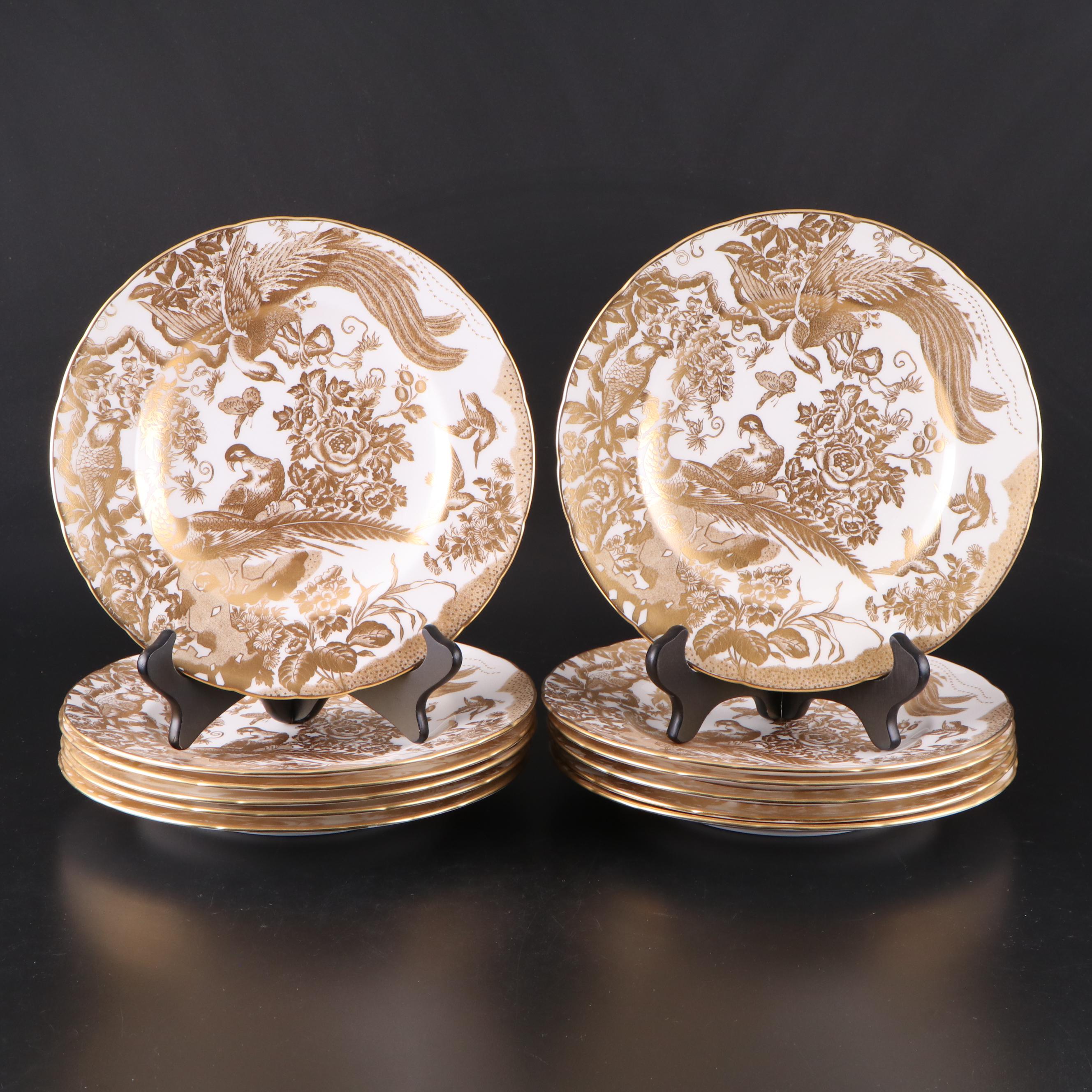 Royal Crown Derby "Gold Aves" Bone China Dinner Plates