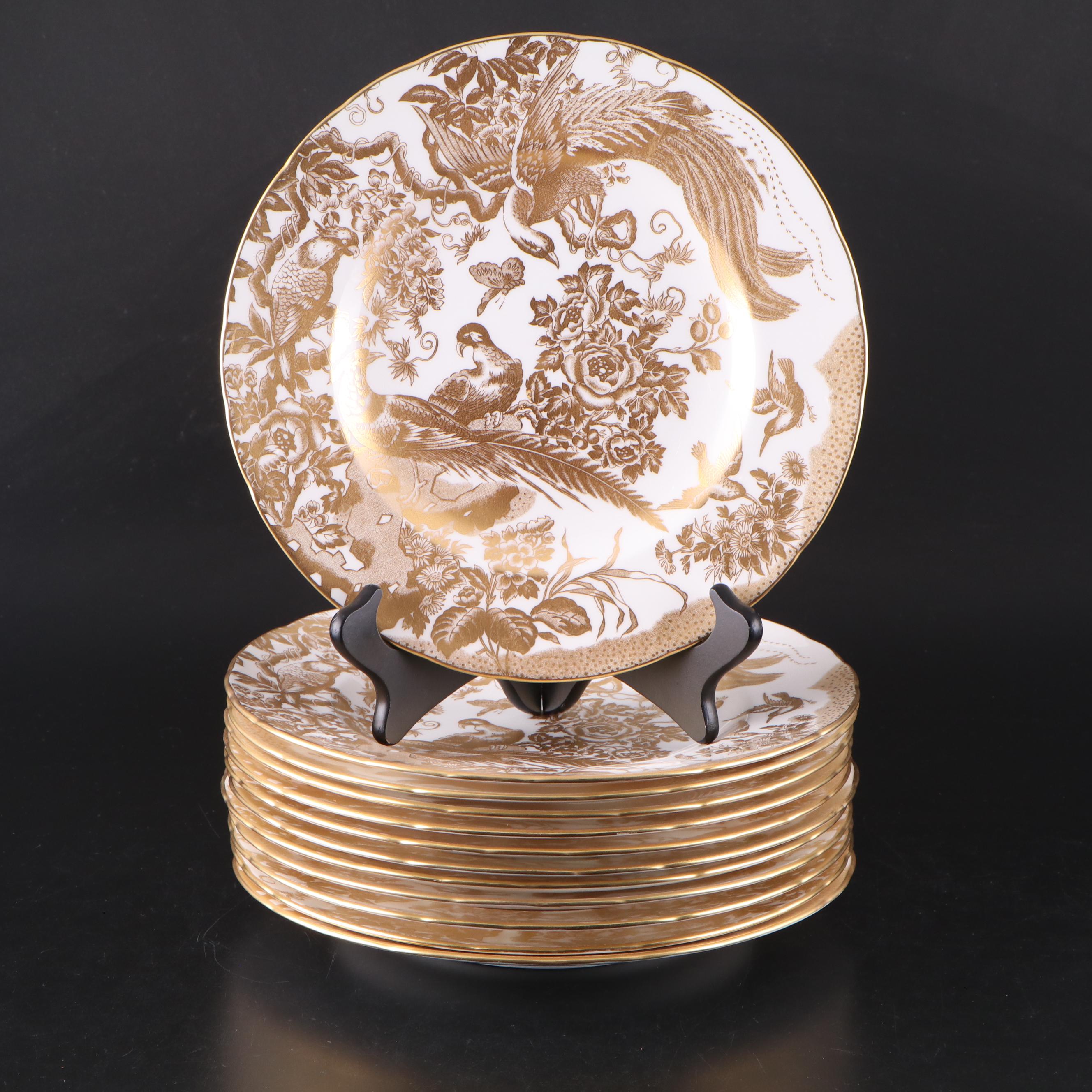 Royal Crown Derby "Gold Aves" Bone China Dinner Plates