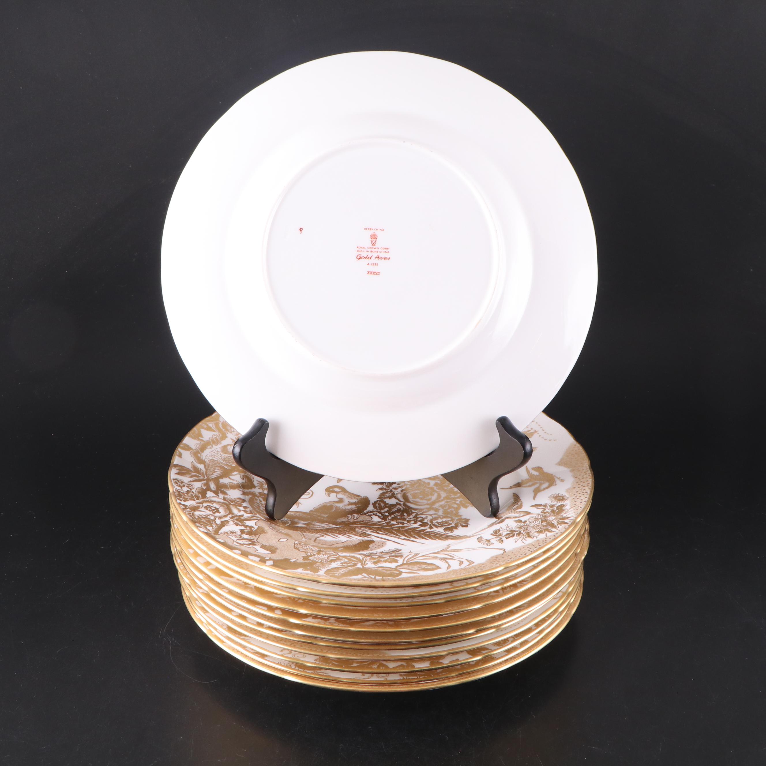 Royal Crown Derby "Gold Aves" Bone China Dinner Plates