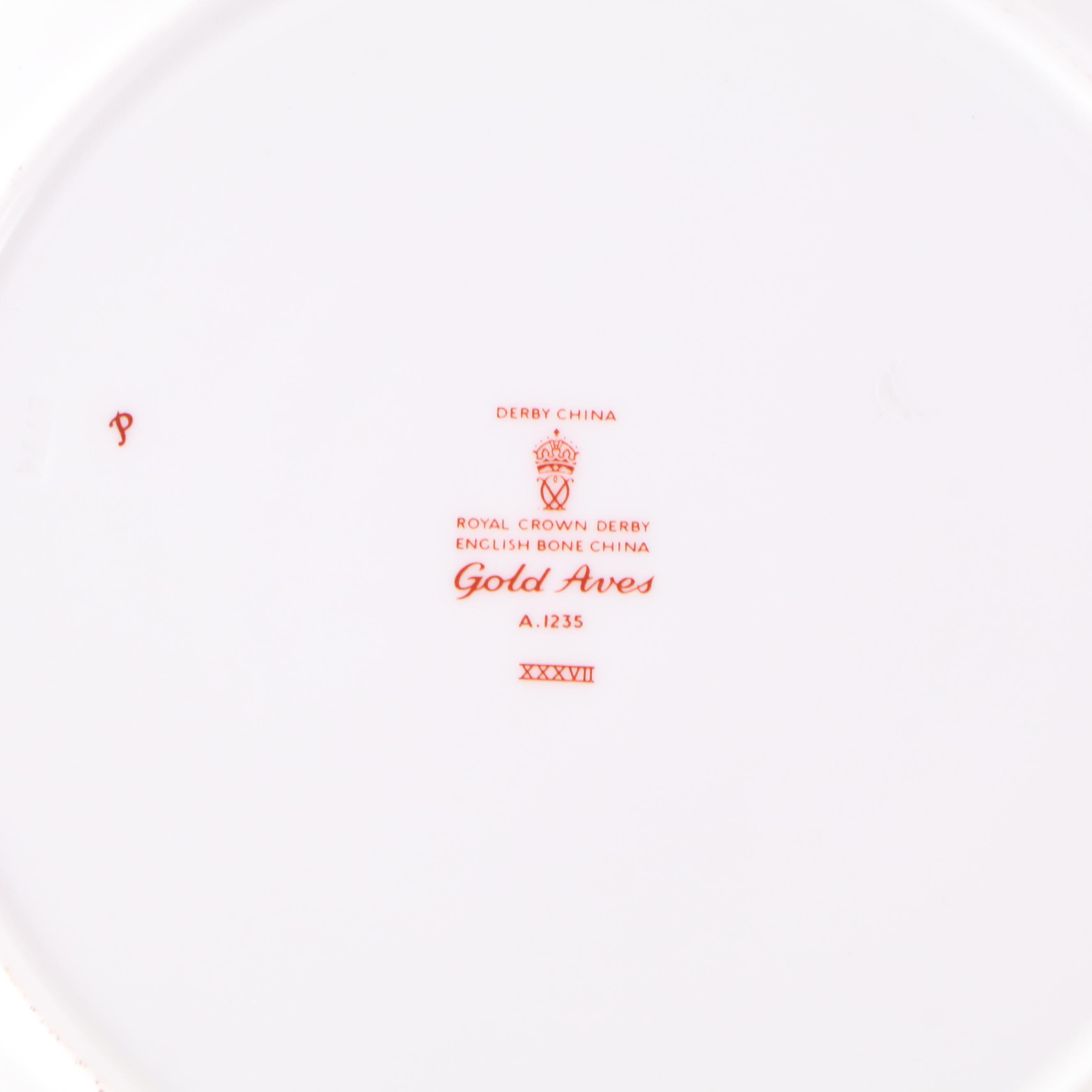 Royal Crown Derby "Gold Aves" Bone China Dinner Plates