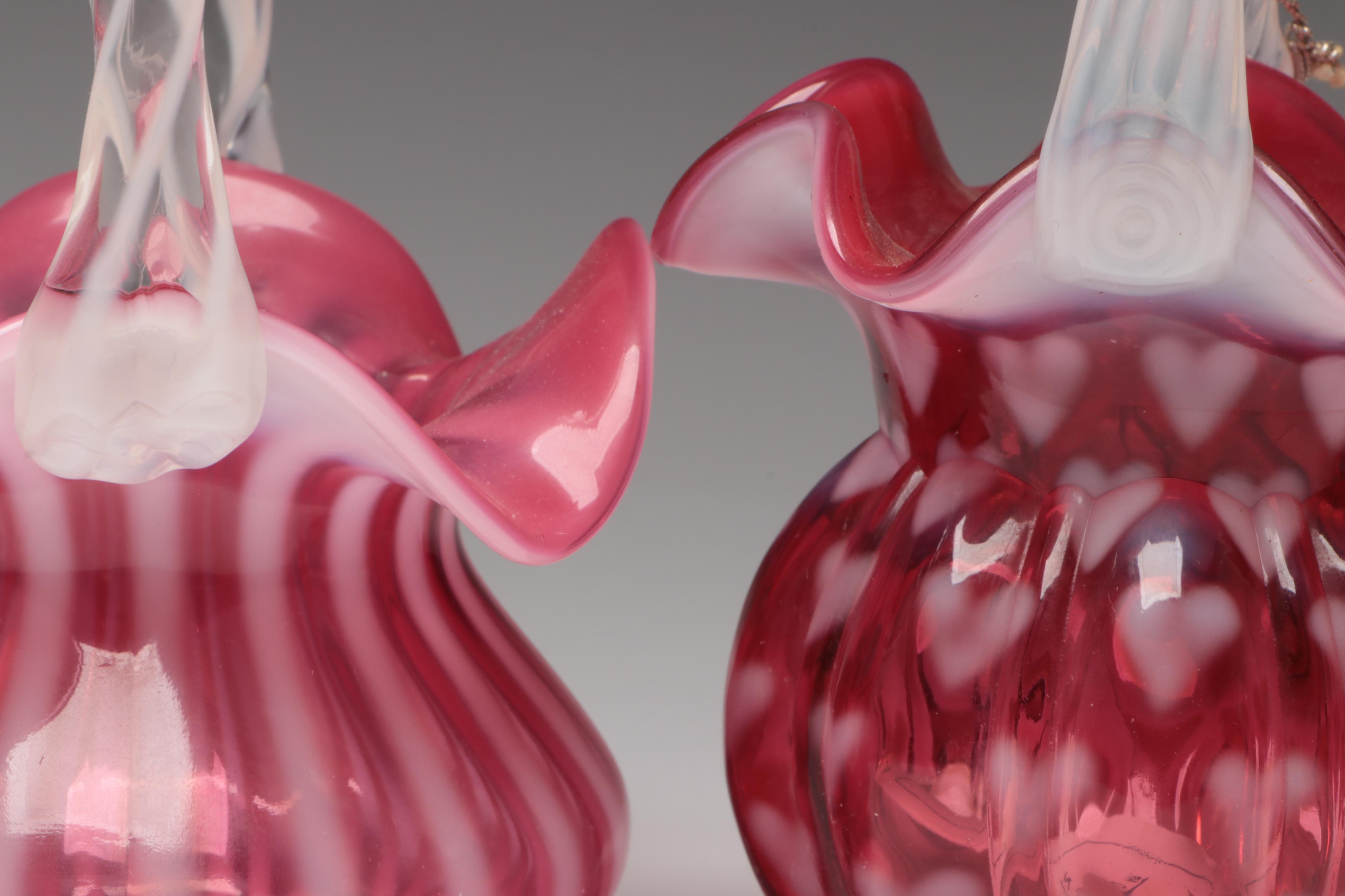 Fenton Coin Dot and More Cranberry Glass Baskets, 20th Century