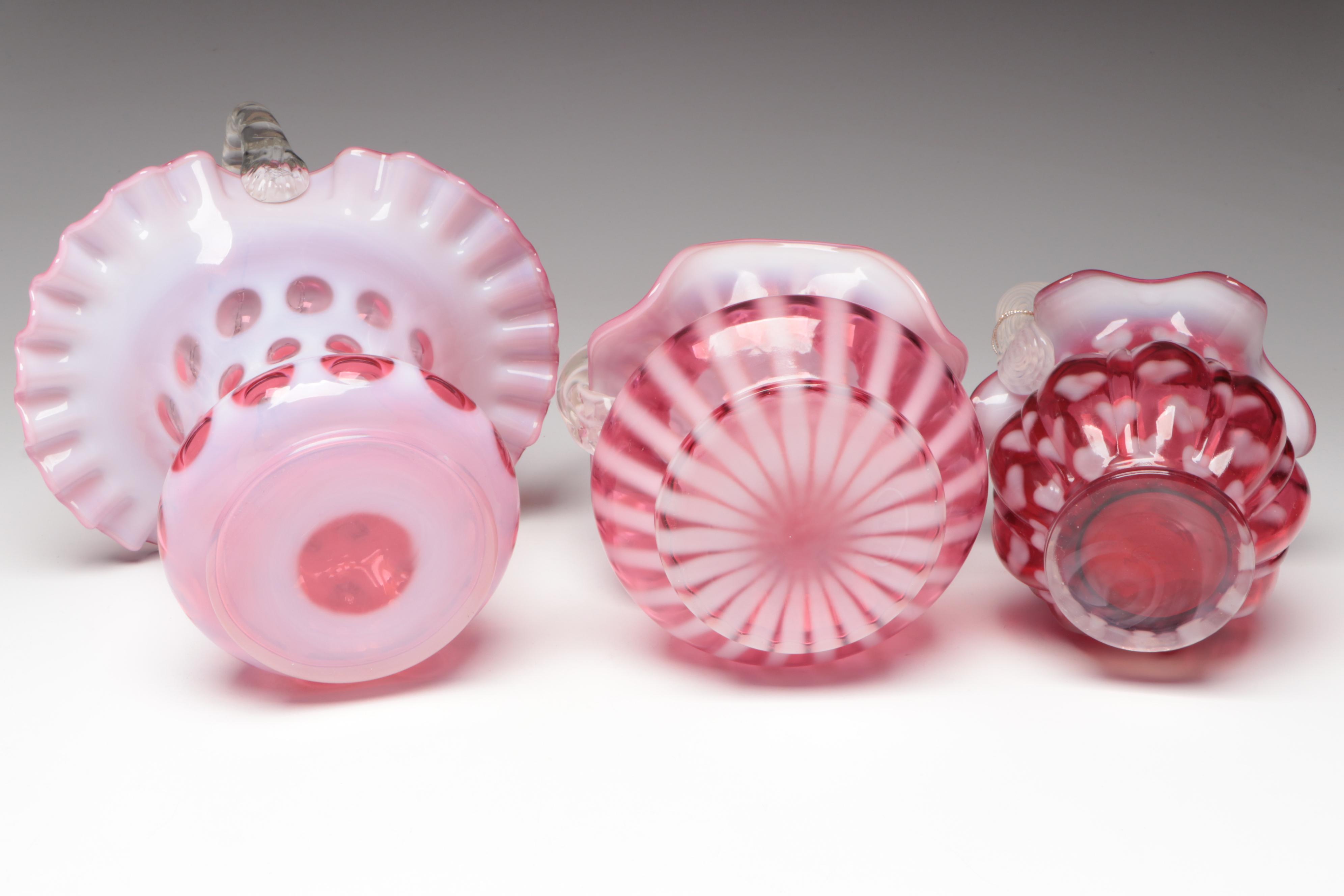 Fenton Coin Dot and More Cranberry Glass Baskets, 20th Century