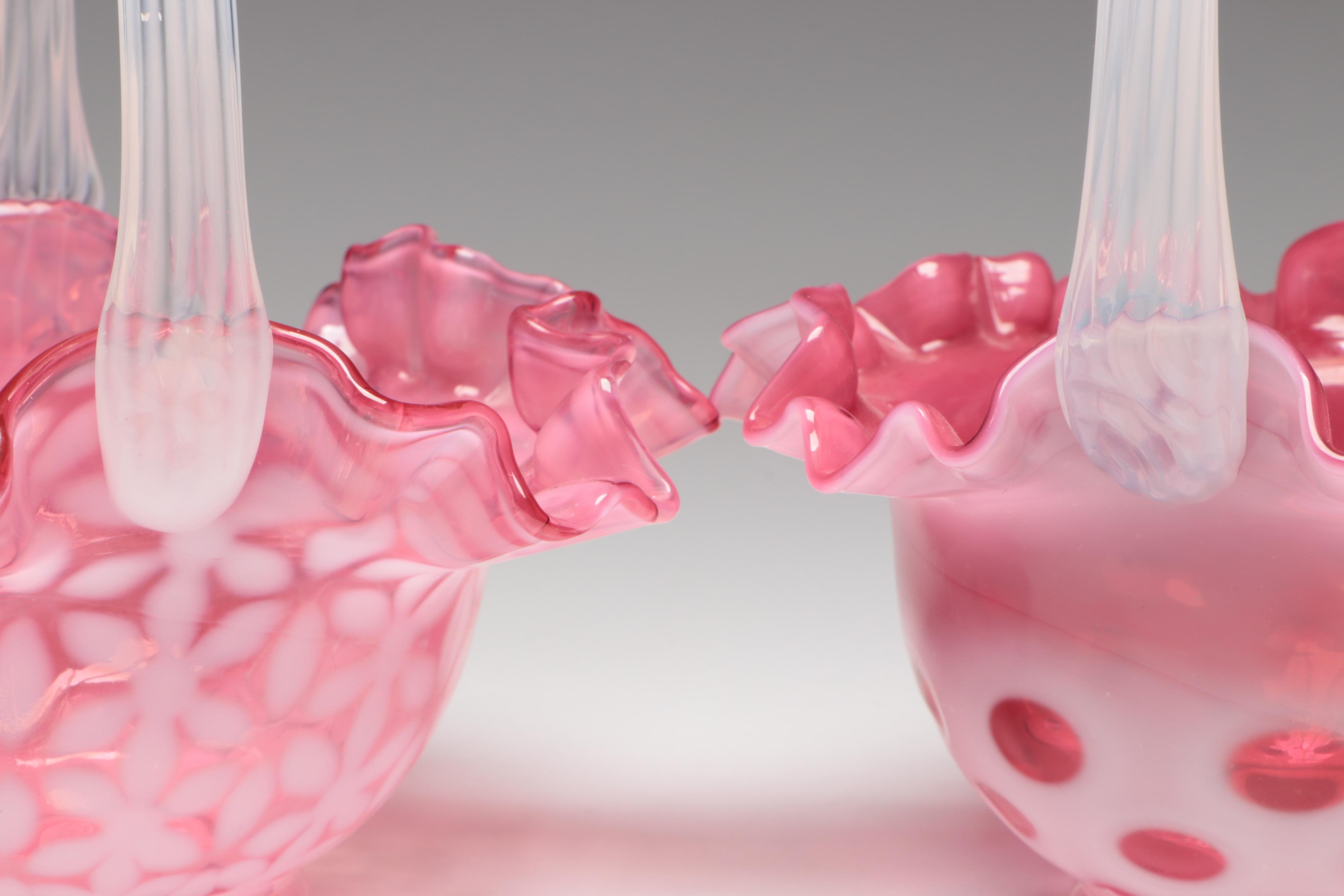 Fenton Coin Dot and More Cranberry Glass Baskets, 20th Century