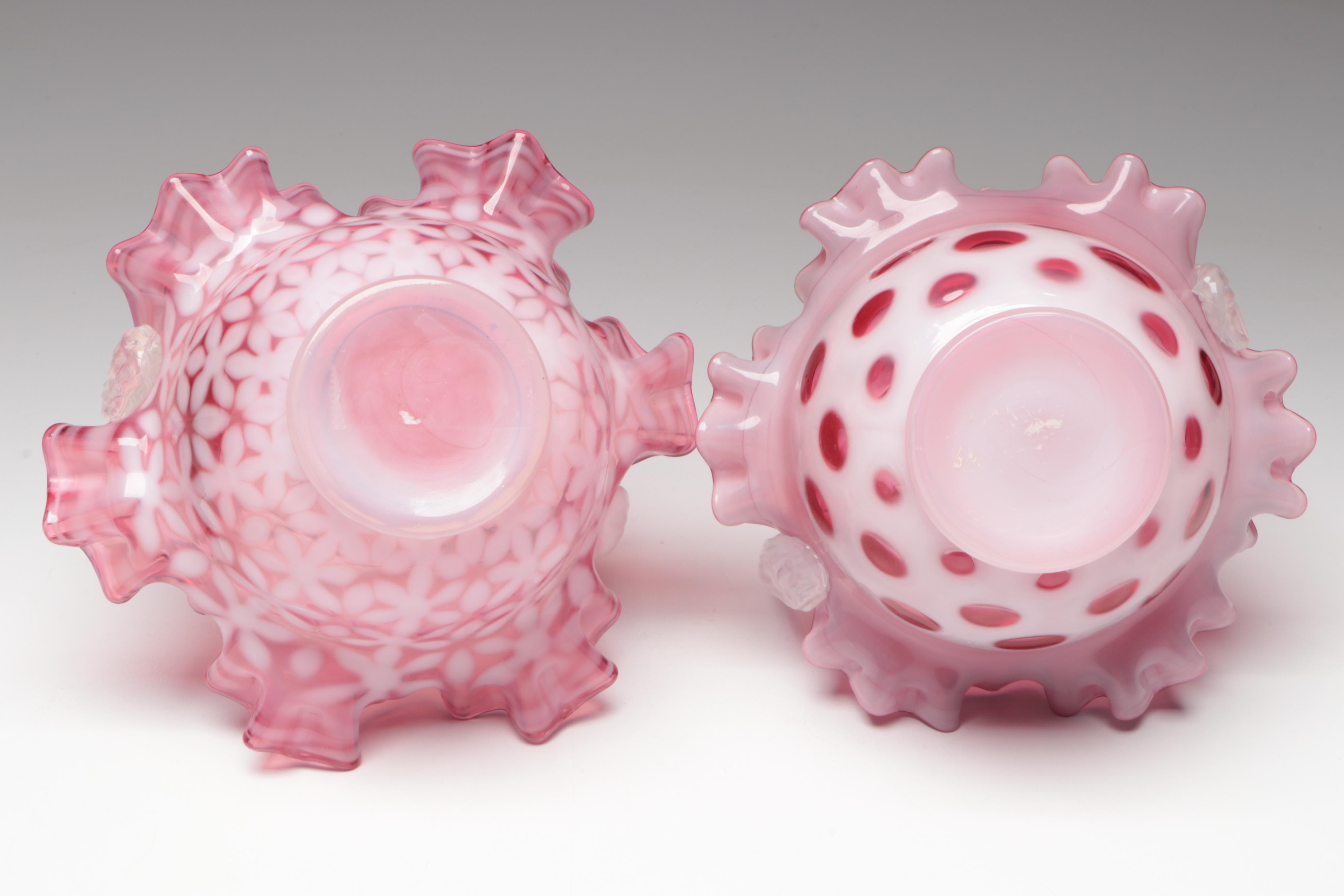 Fenton Coin Dot and More Cranberry Glass Baskets, 20th Century