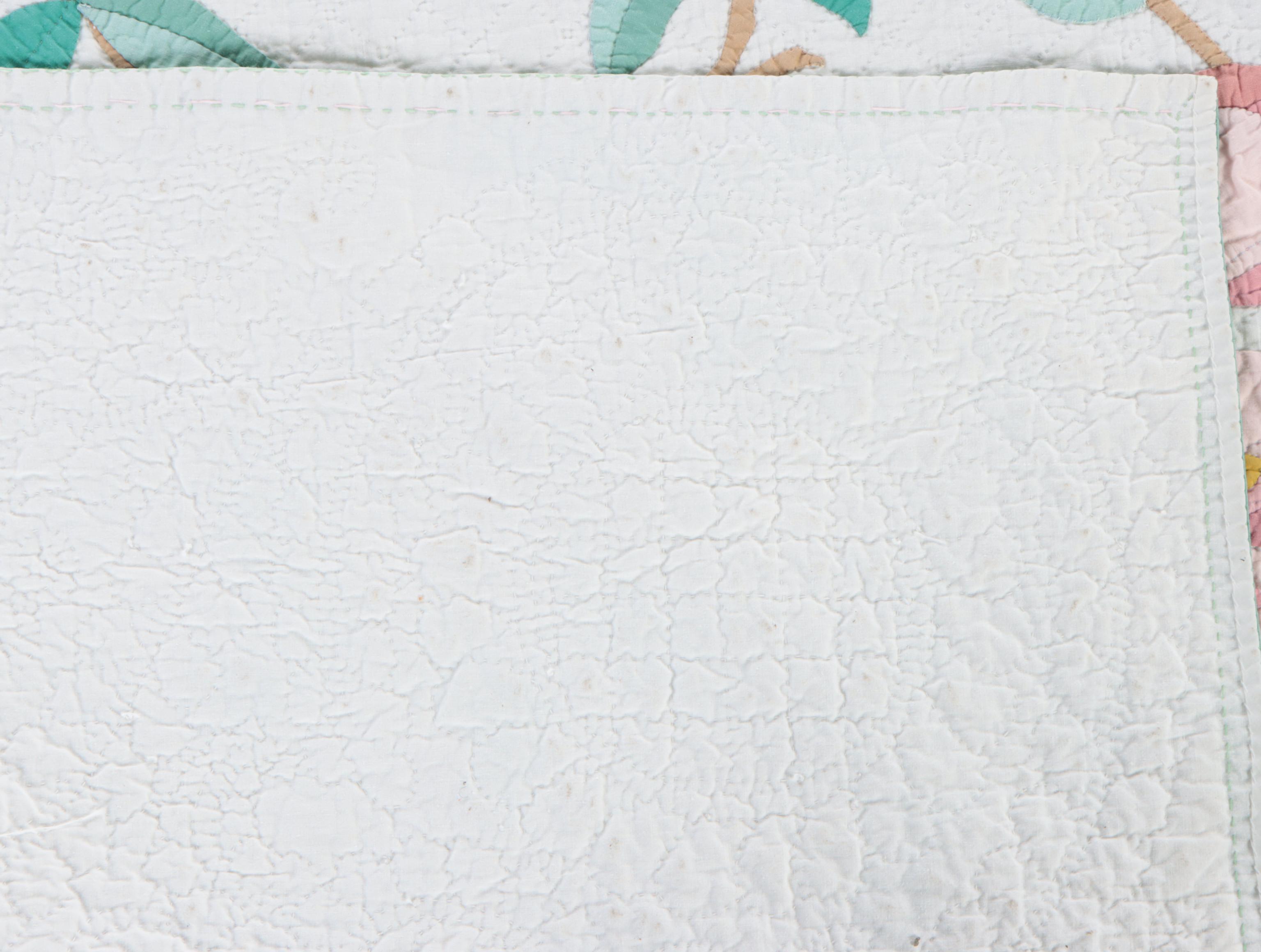 Handmade Magnolia Floral Appliqué Quilt