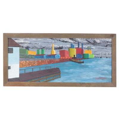 Cityscape Acrylic Painting of Harbor Scene