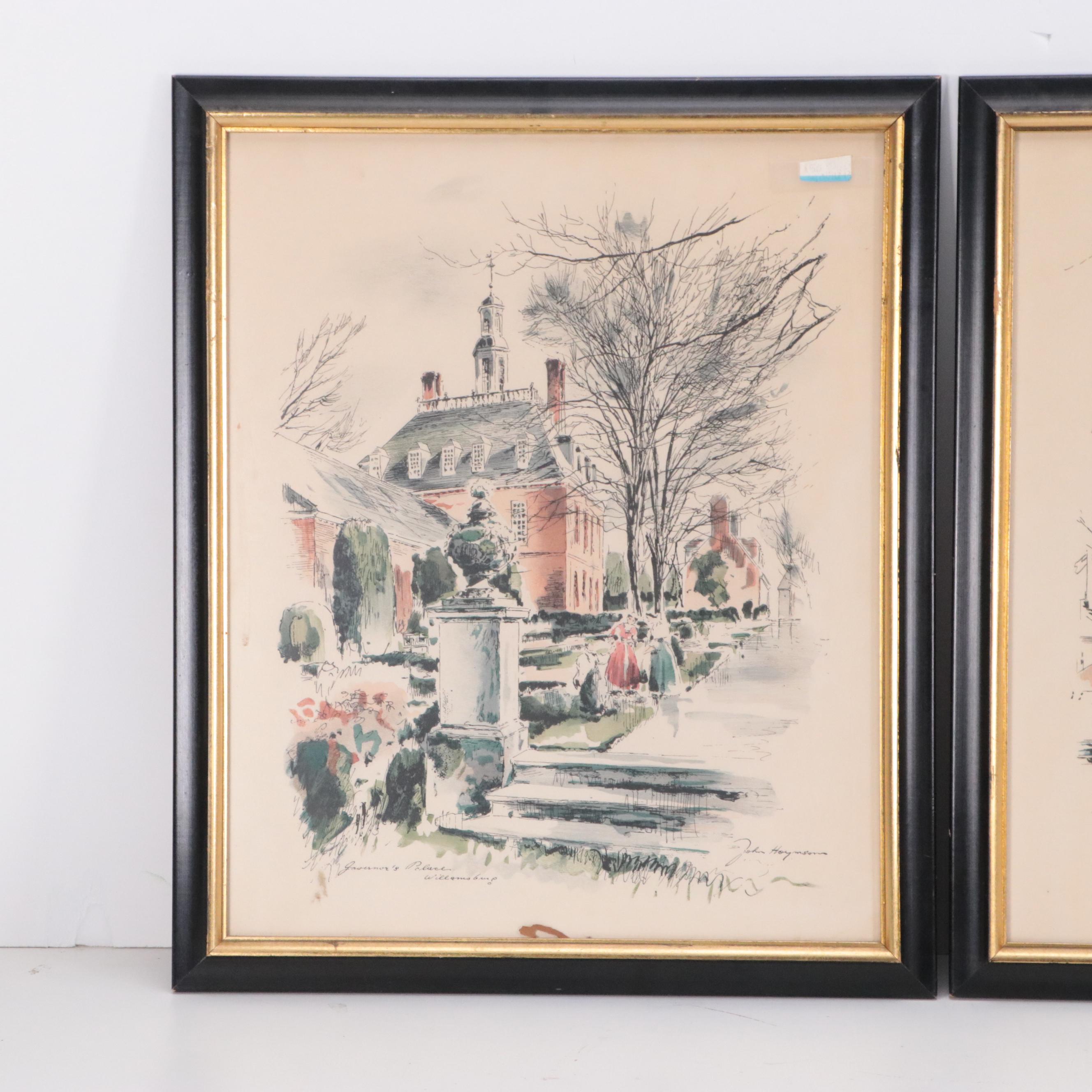 John Haymson Lithographs of Colonial Williamsburg and Philadelphia Landmarks