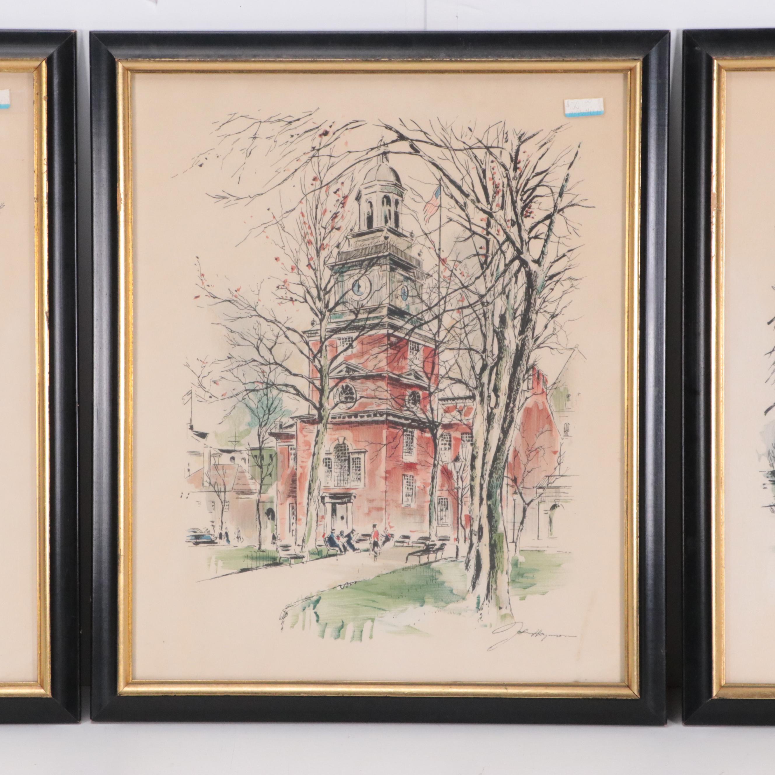 John Haymson Lithographs of Colonial Williamsburg and Philadelphia Landmarks