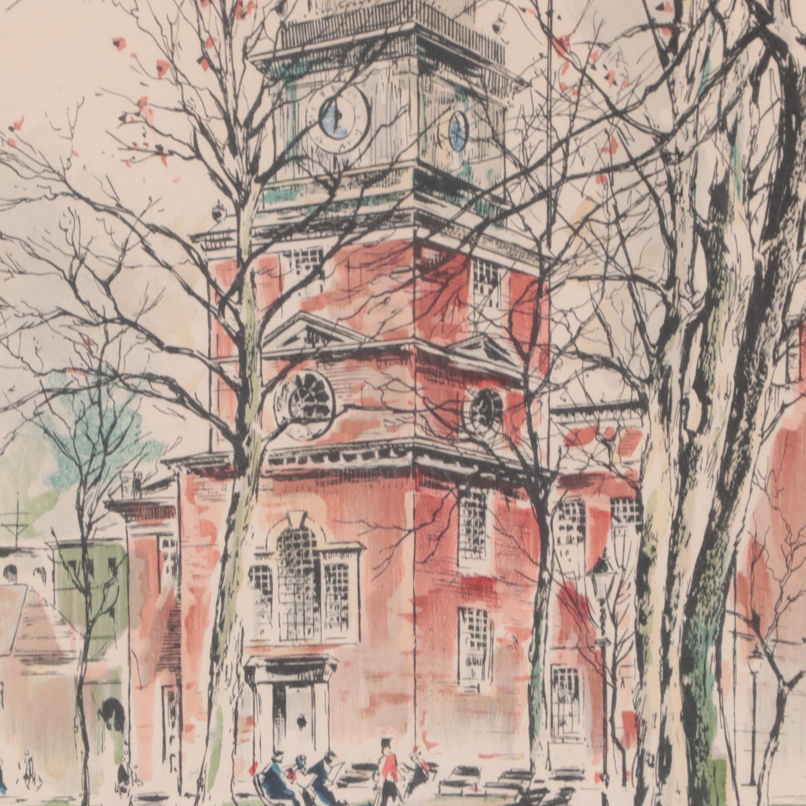 John Haymson Lithographs of Colonial Williamsburg and Philadelphia Landmarks