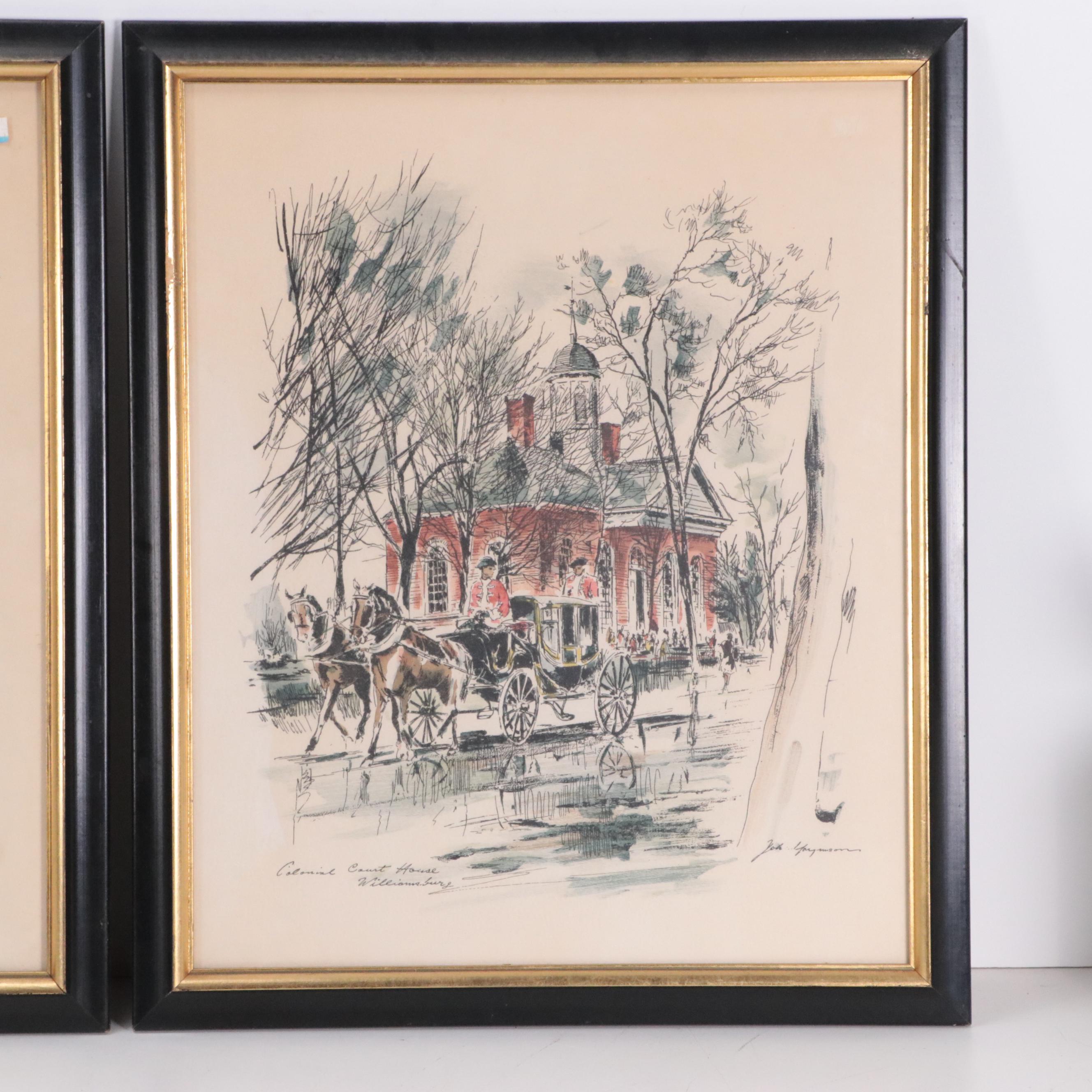 John Haymson Lithographs of Colonial Williamsburg and Philadelphia Landmarks