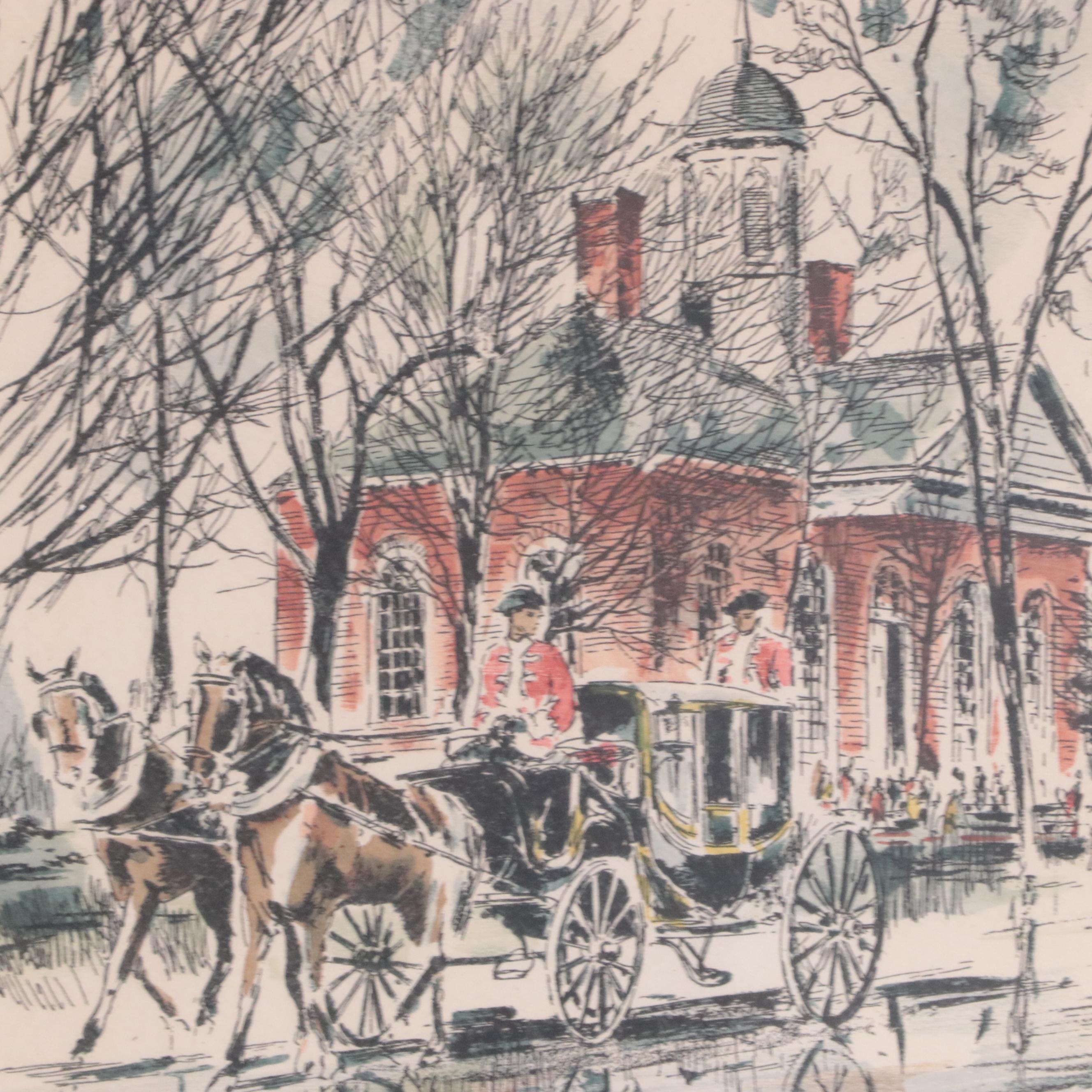 John Haymson Lithographs of Colonial Williamsburg and Philadelphia Landmarks