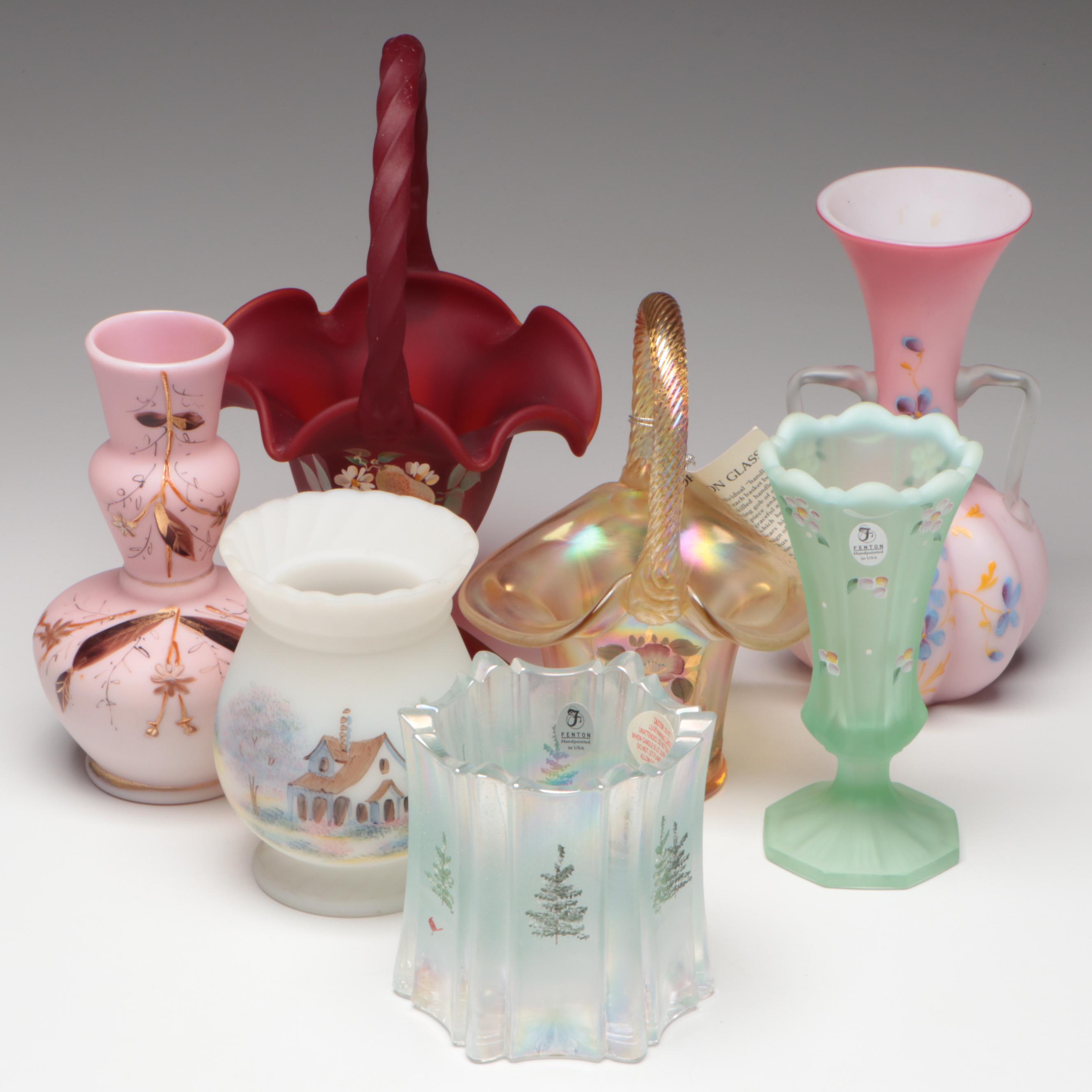 Fenton 50th Anniversary Carnival Glass Basket and More Table Accessories