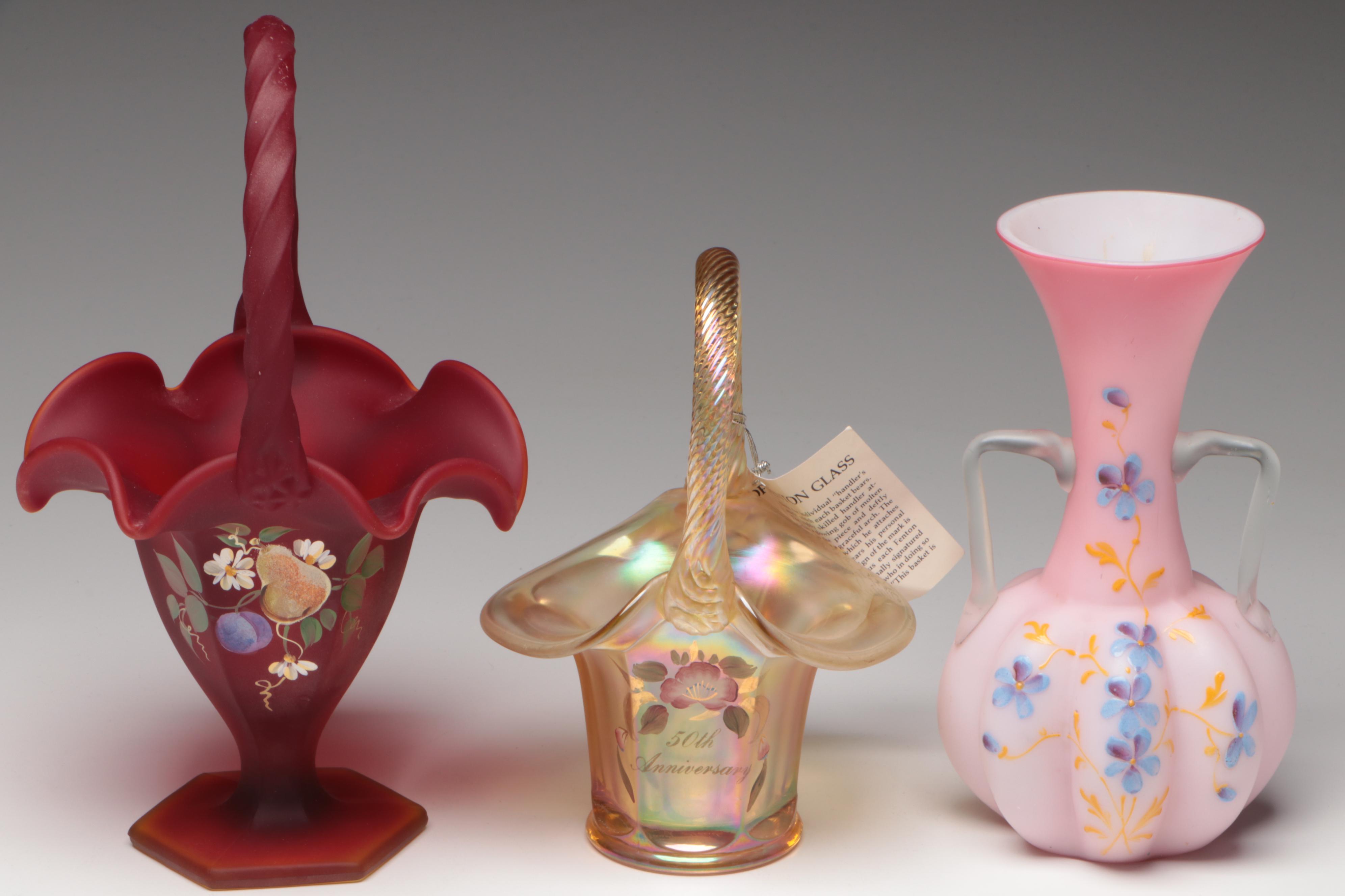 Fenton 50th Anniversary Carnival Glass Basket and More Table Accessories