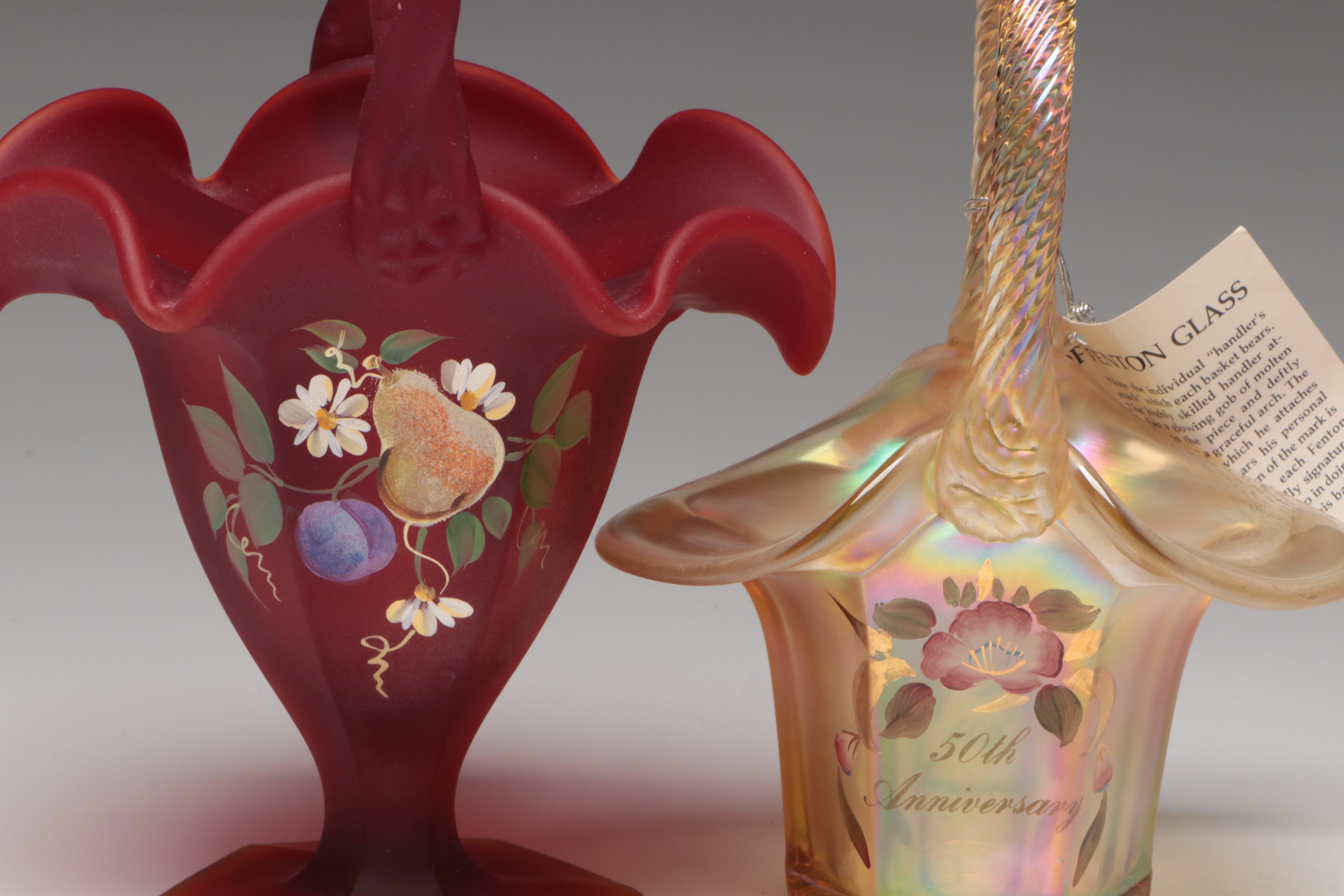 Fenton 50th Anniversary Carnival Glass Basket and More Table Accessories