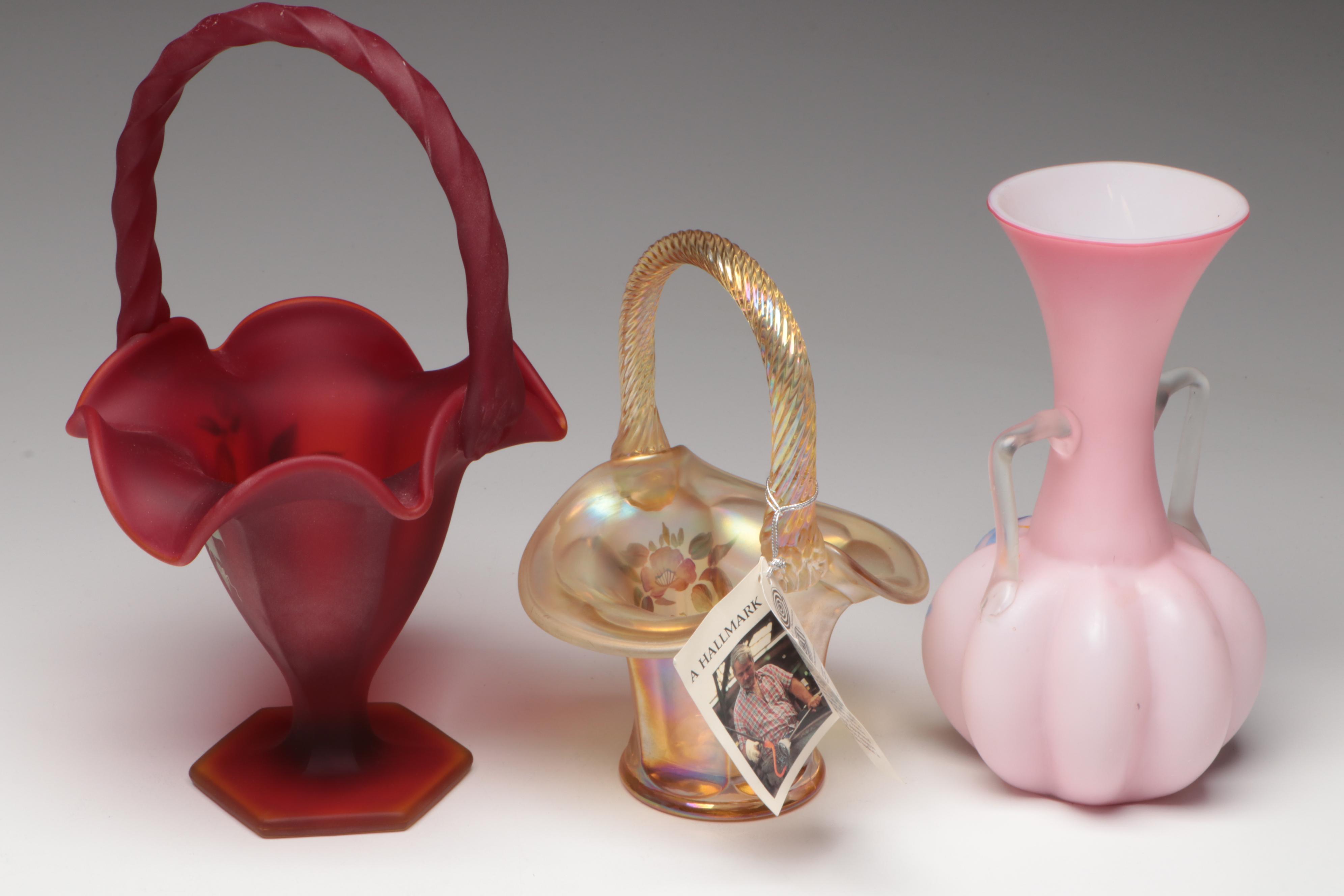 Fenton 50th Anniversary Carnival Glass Basket and More Table Accessories