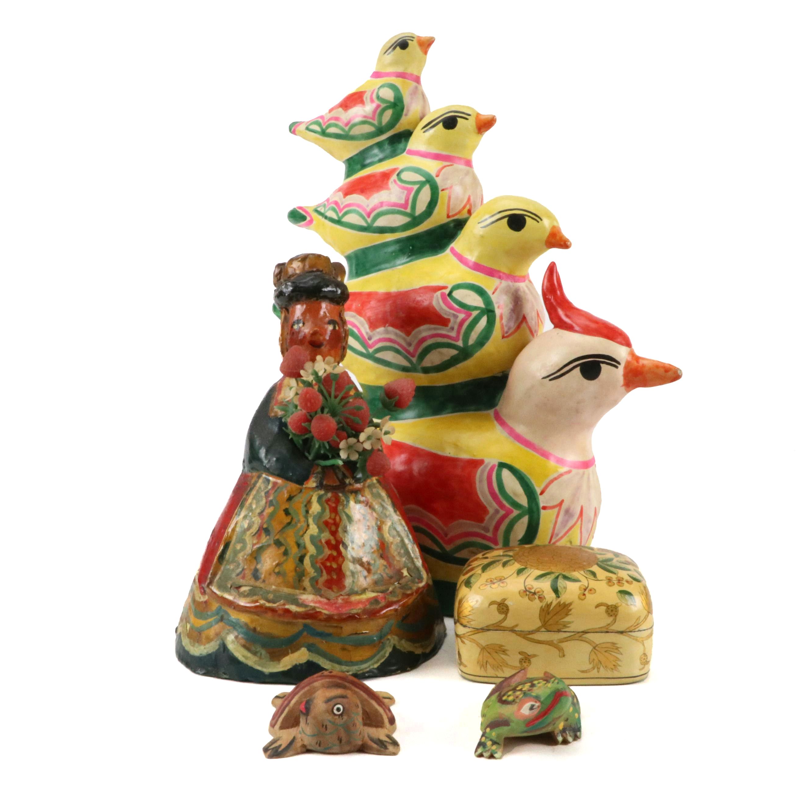 Mexican Handmade Clay Figurines with Indian Lacquerware Box and More