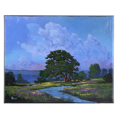 Douglas "Bumo" Johnpeer Nocturne Landscape Oil Painting "Spring Oak," 2024