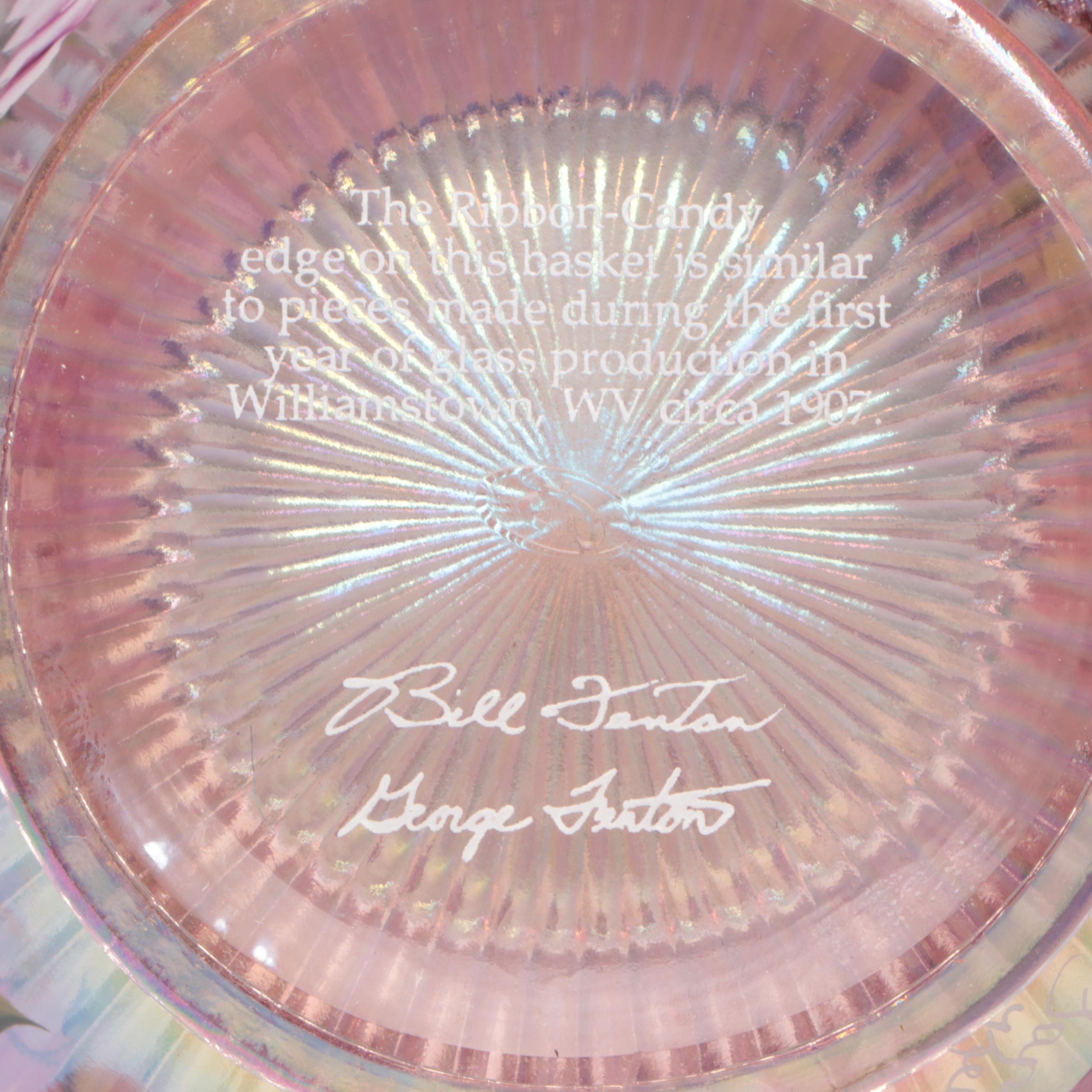 Fenton Ribbon Edge Pink Opalescent Candy Baskets, 1990s