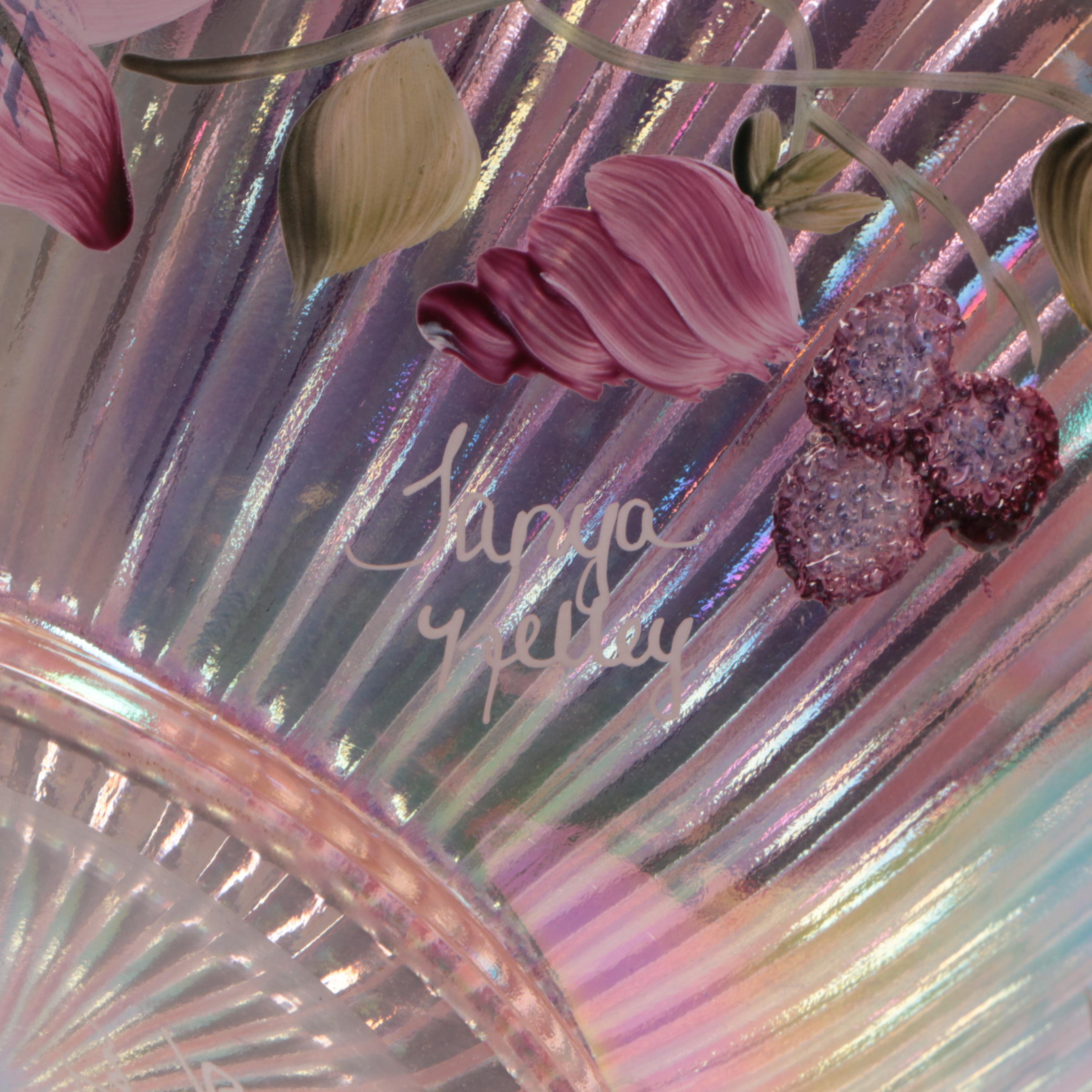 Fenton Ribbon Edge Pink Opalescent Candy Baskets, 1990s