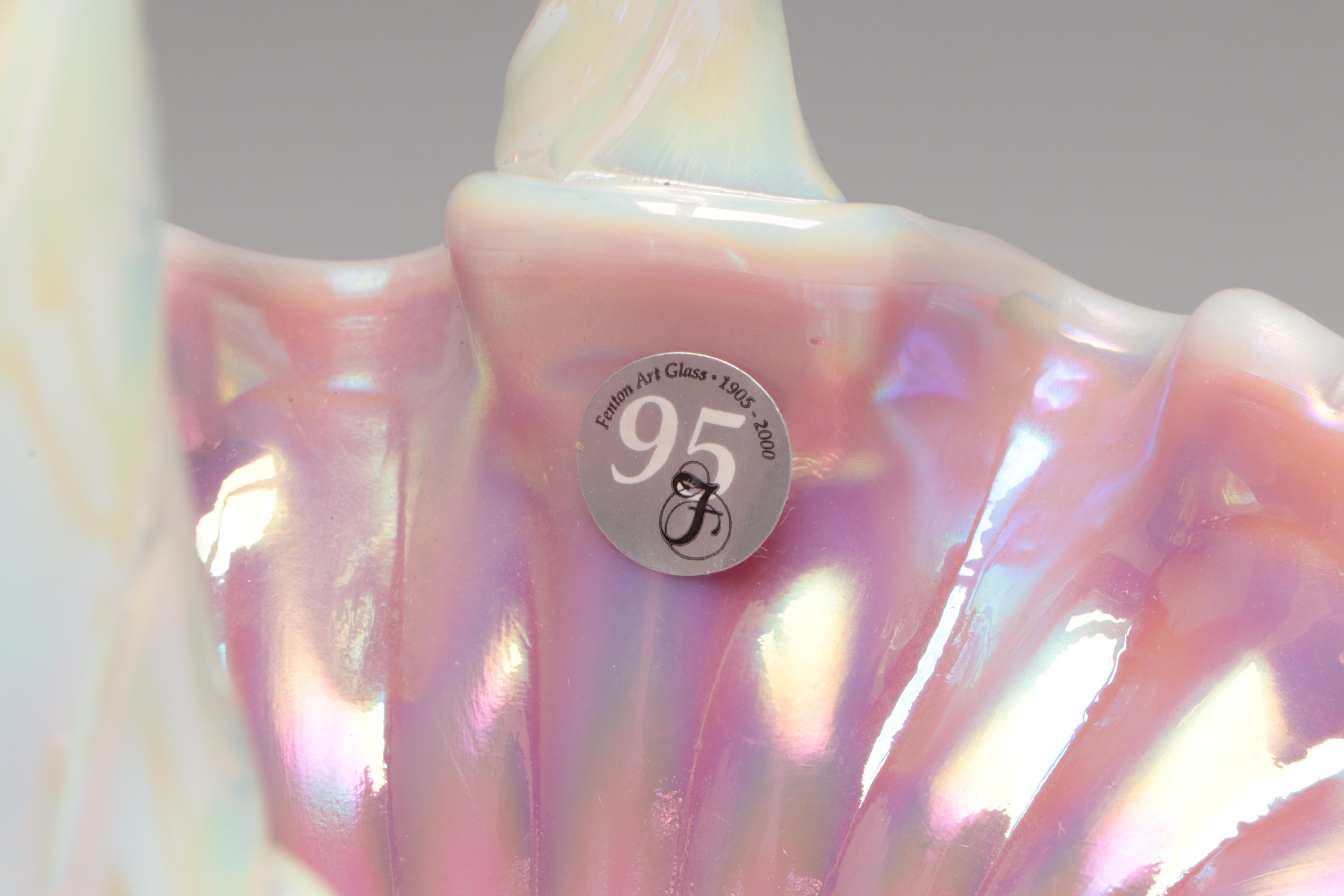 Fenton Ribbon Edge Pink Opalescent Candy Baskets, 1990s