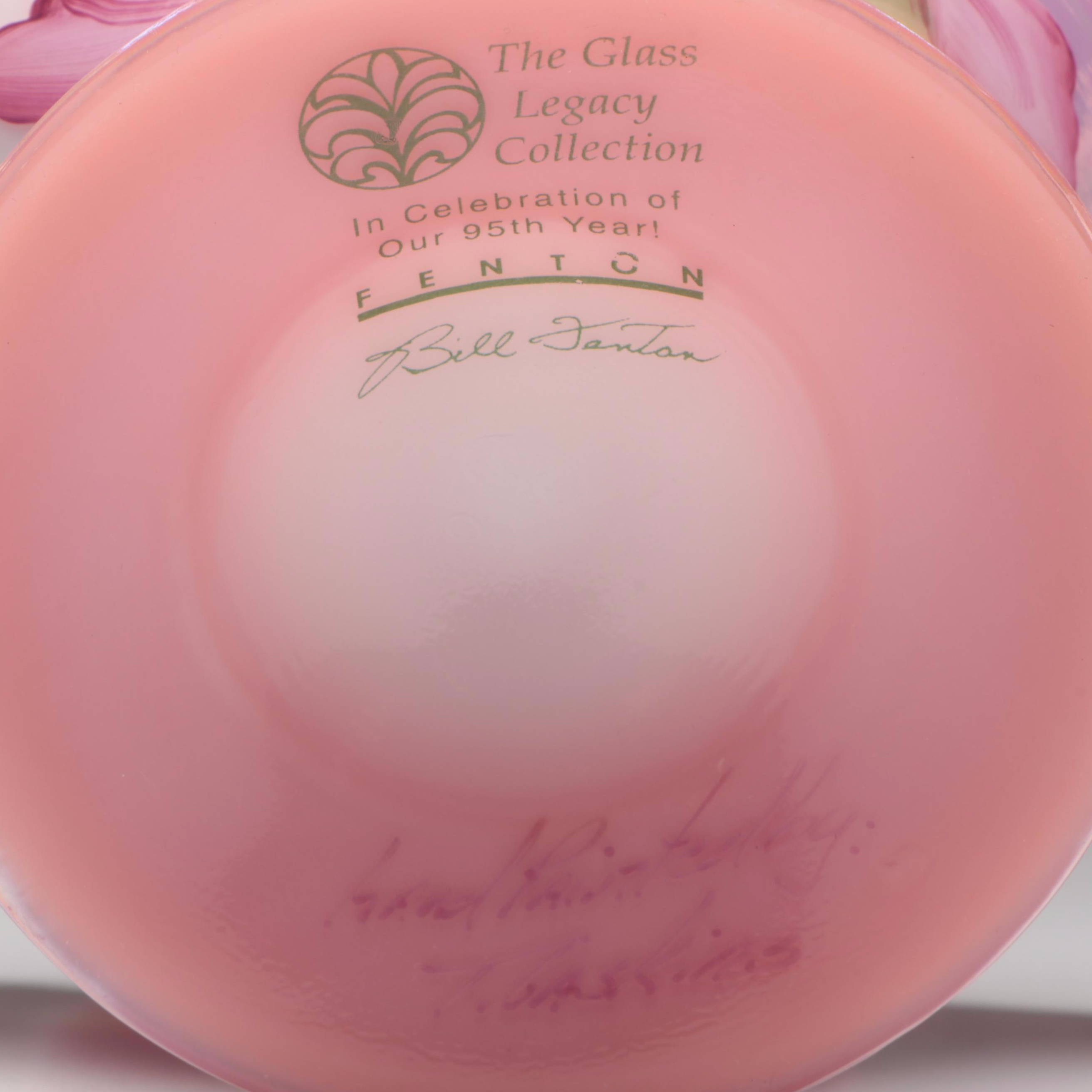 Fenton Ribbon Edge Pink Opalescent Candy Baskets, 1990s