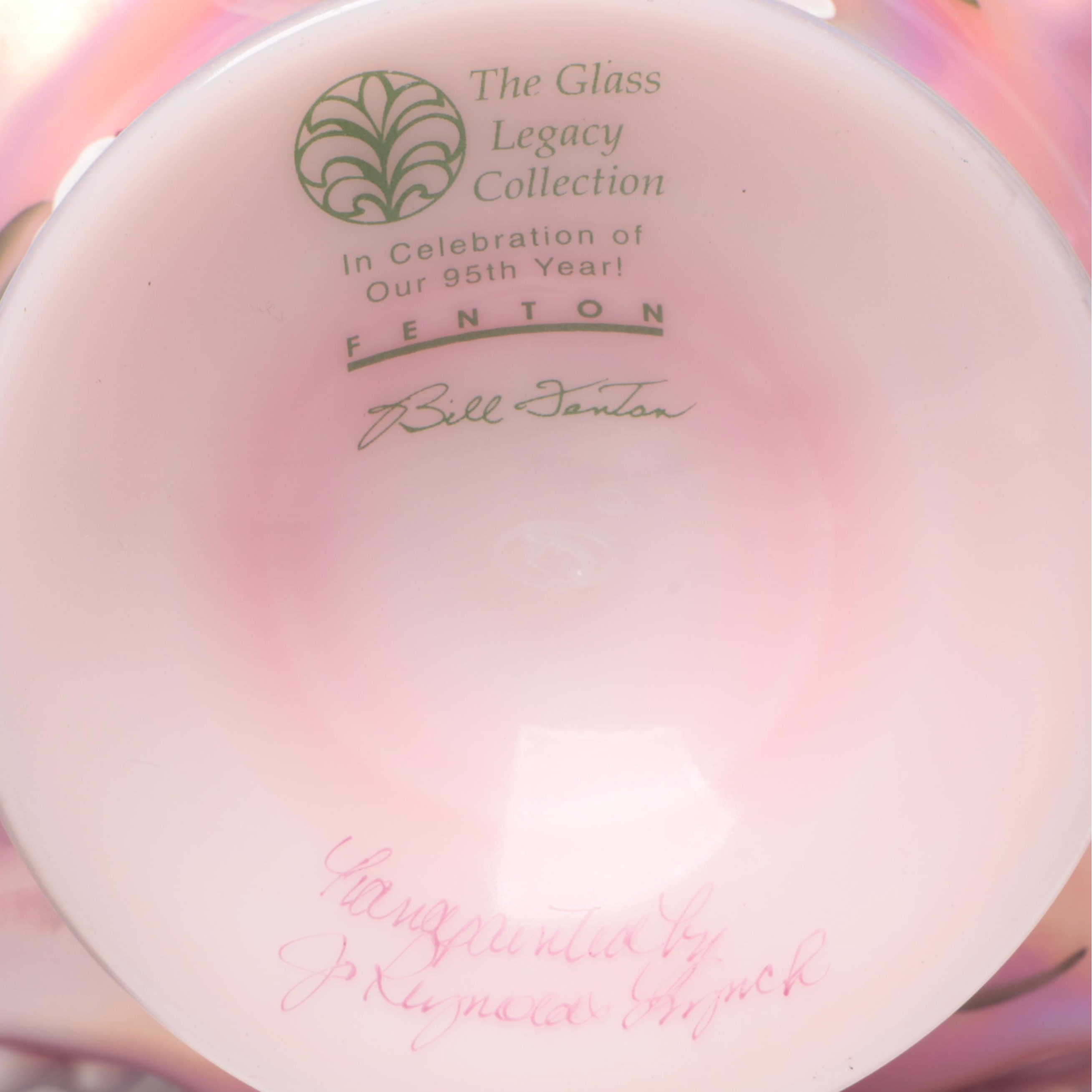 Fenton Ribbon Edge Pink Opalescent Candy Baskets, 1990s