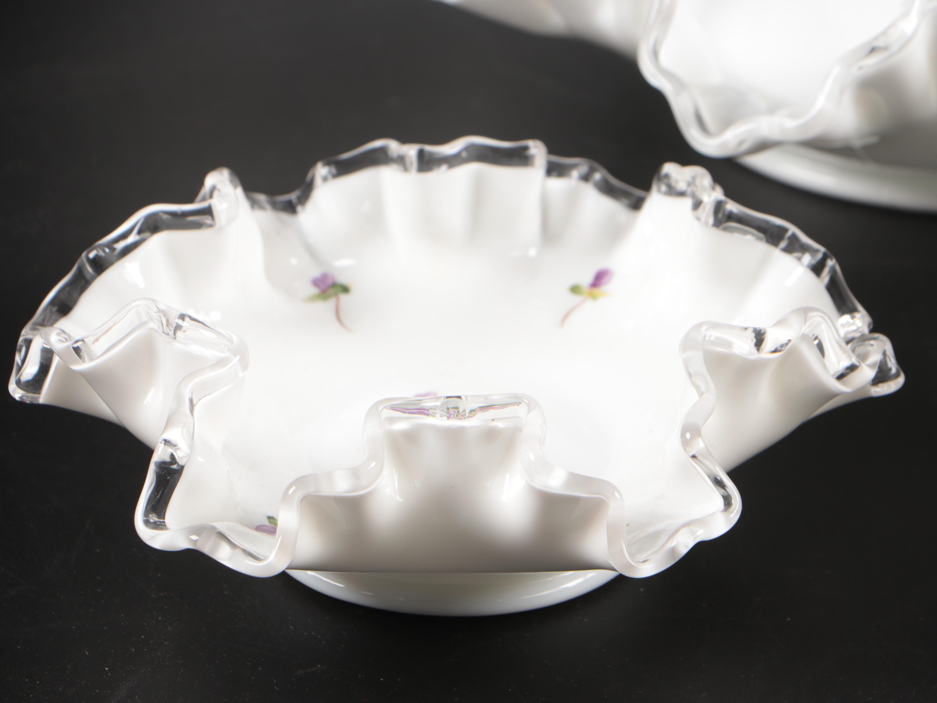 Fenton Hand-Painted Silver Crest Art Glass Bowls, Clock, and More