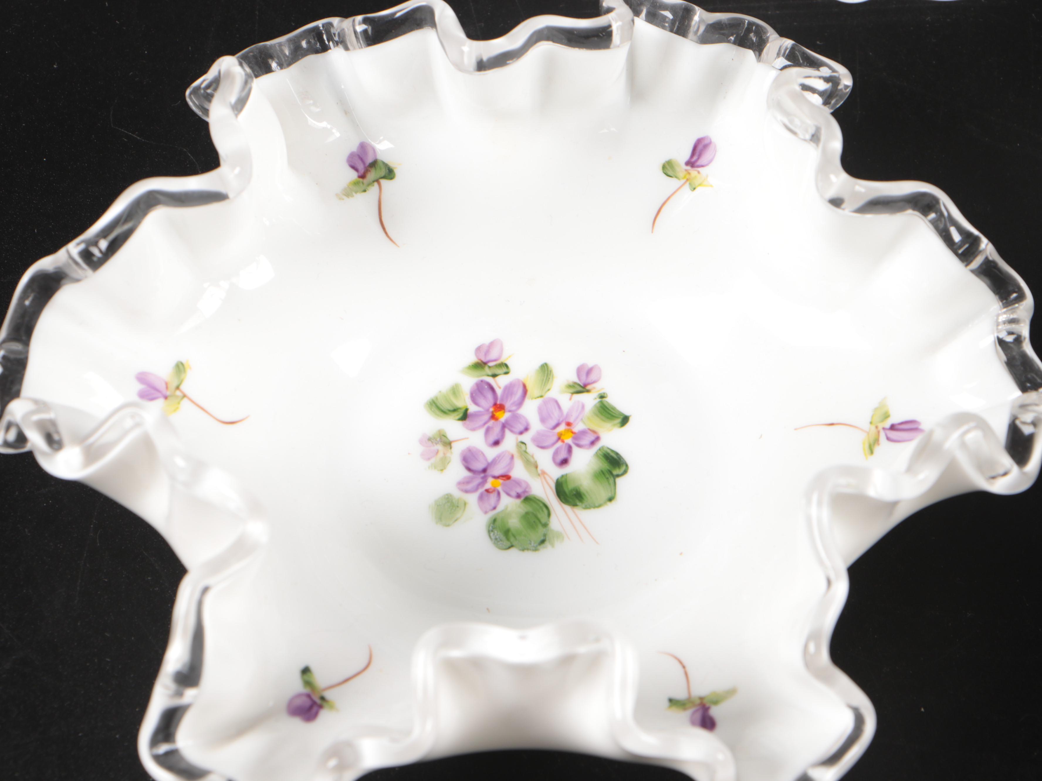 Fenton Hand-Painted Silver Crest Art Glass Bowls, Clock, and More