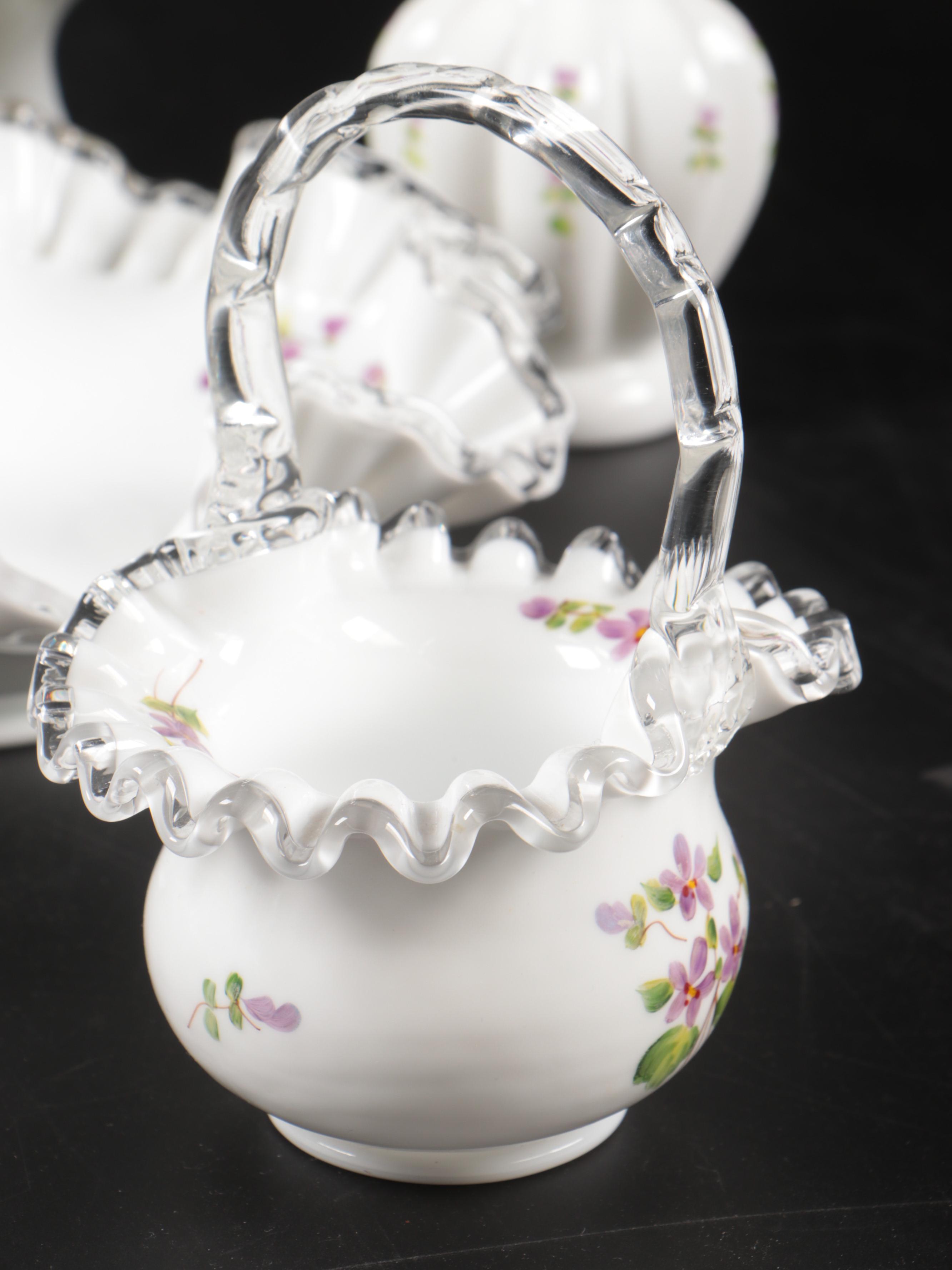 Fenton Hand-Painted Silver Crest Art Glass Bowls, Clock, and More