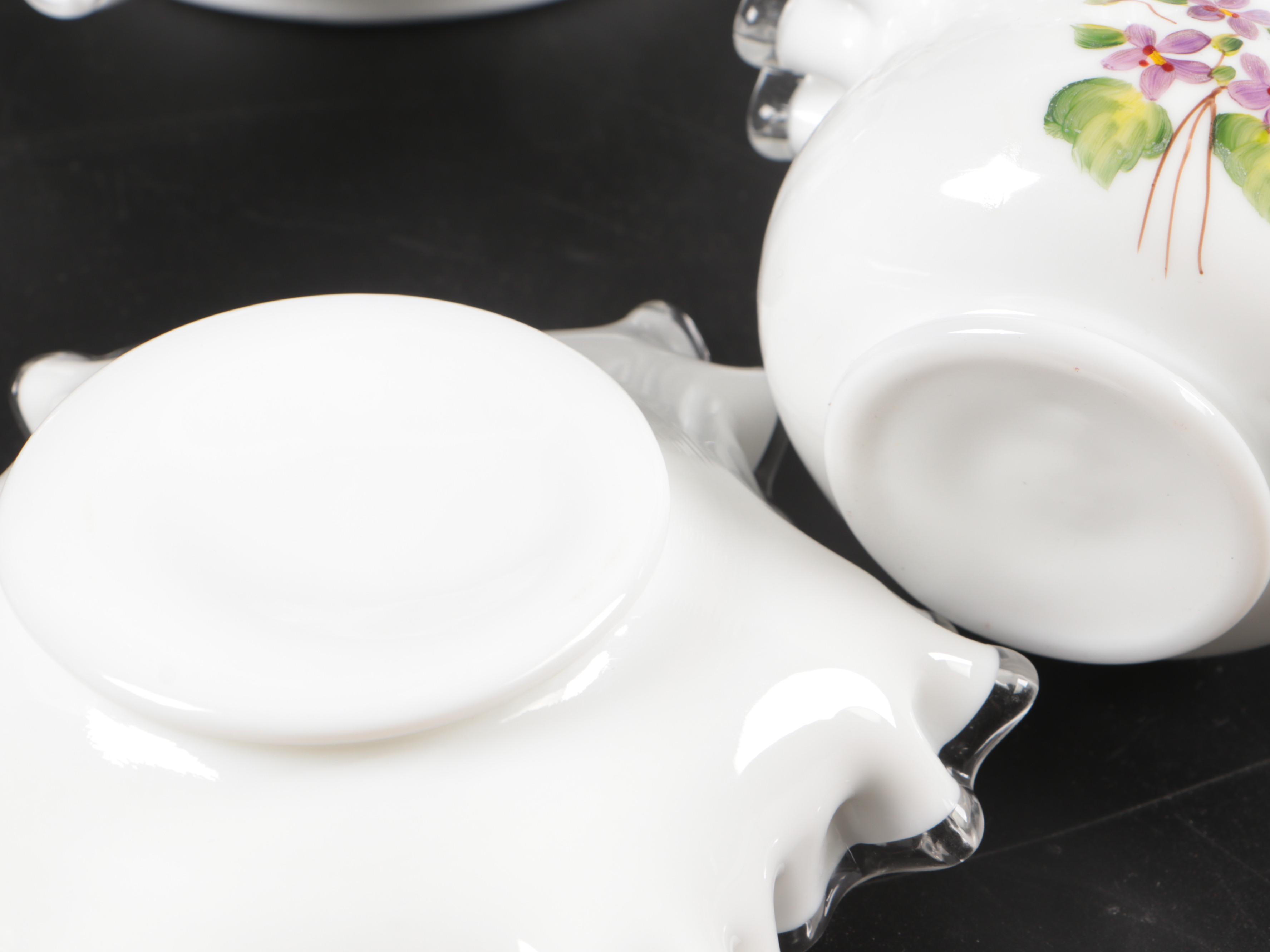 Fenton Hand-Painted Silver Crest Art Glass Bowls, Clock, and More