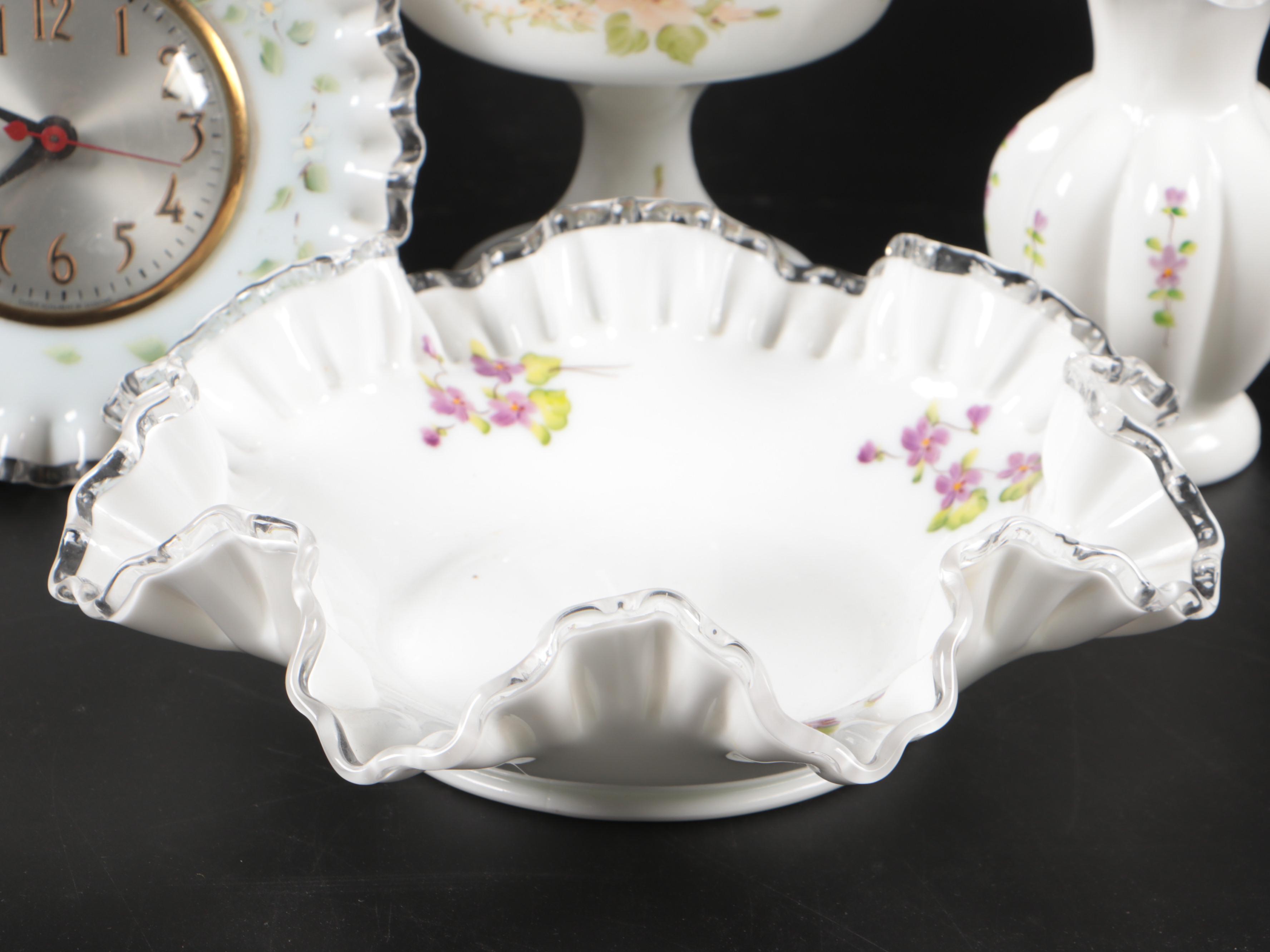 Fenton Hand-Painted Silver Crest Art Glass Bowls, Clock, and More