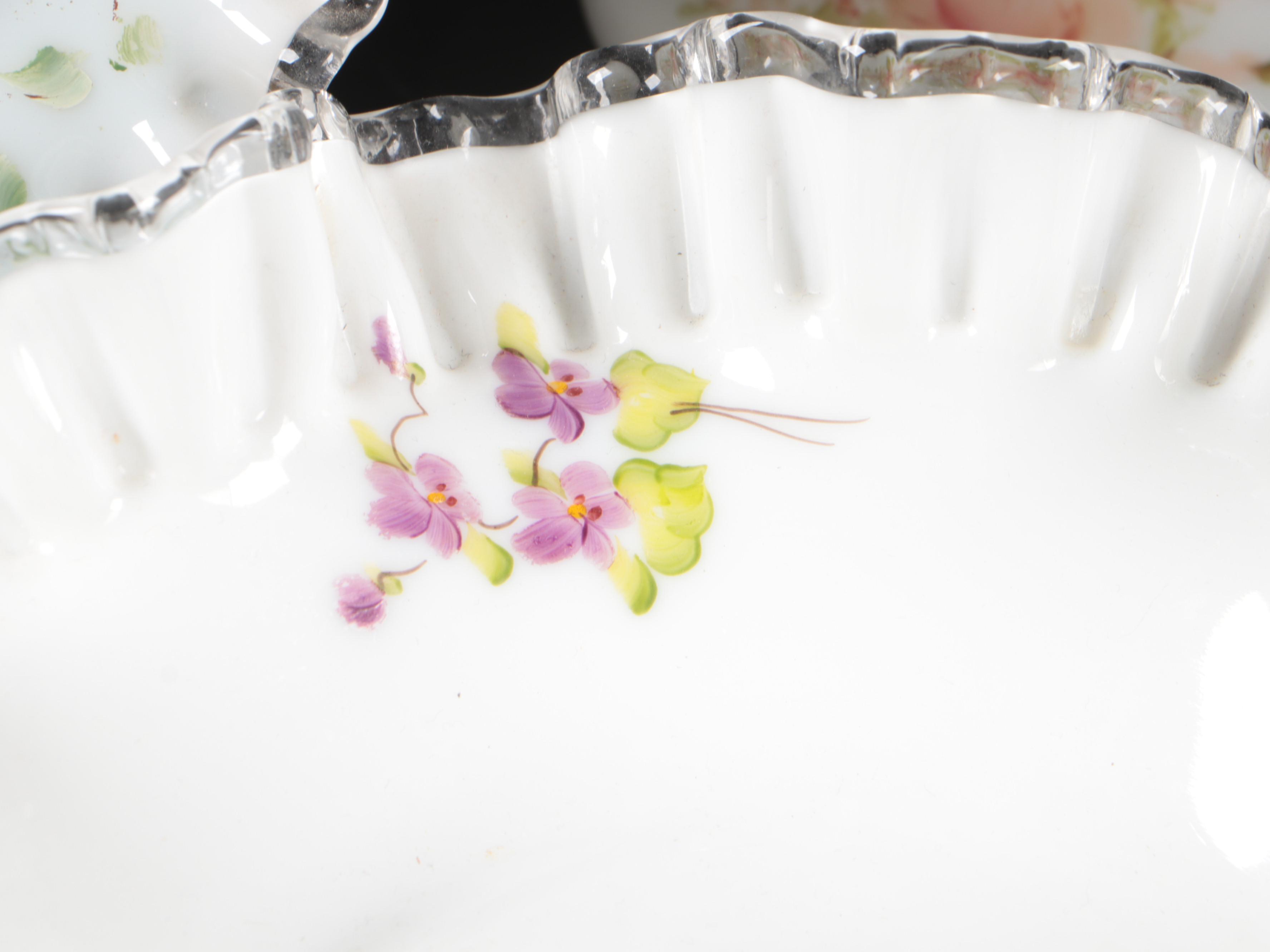 Fenton Hand-Painted Silver Crest Art Glass Bowls, Clock, and More